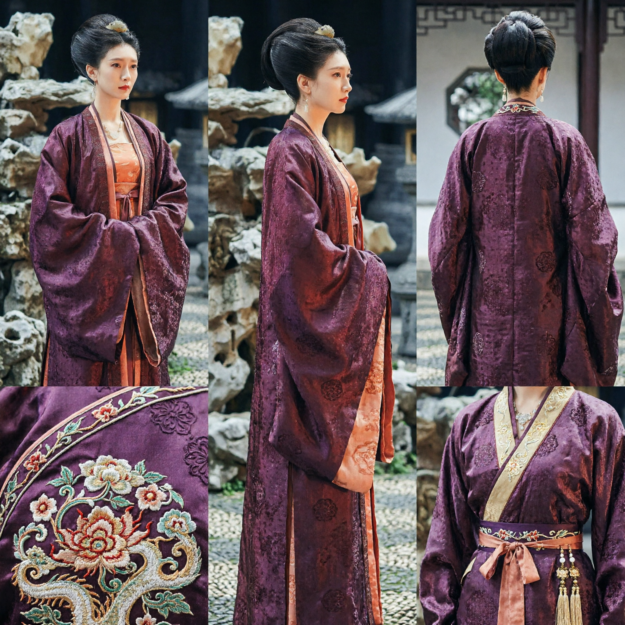 Traditional Chinese Hanfu Costume Women Ancient Purple Brocade Robe Historical Dress for Drama and Cultural Events - Asian Costume