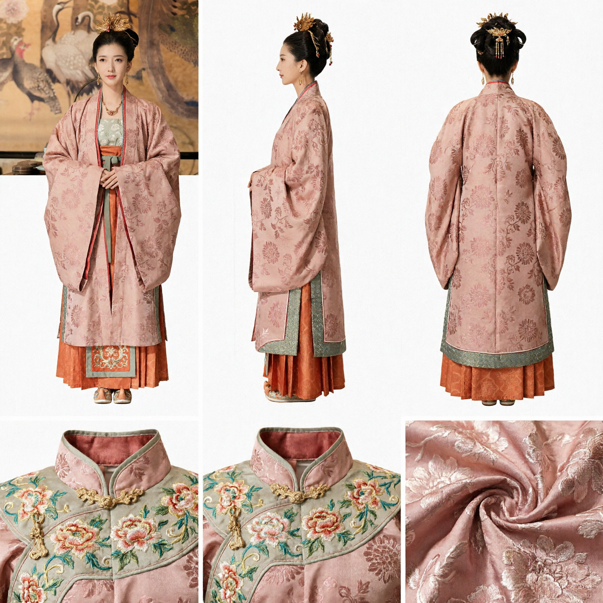 Ancient Chinese Hanfu Costume Song Dynasty Noble Lady Pink Floral Robe Historical Dress for Women - Asian Costume