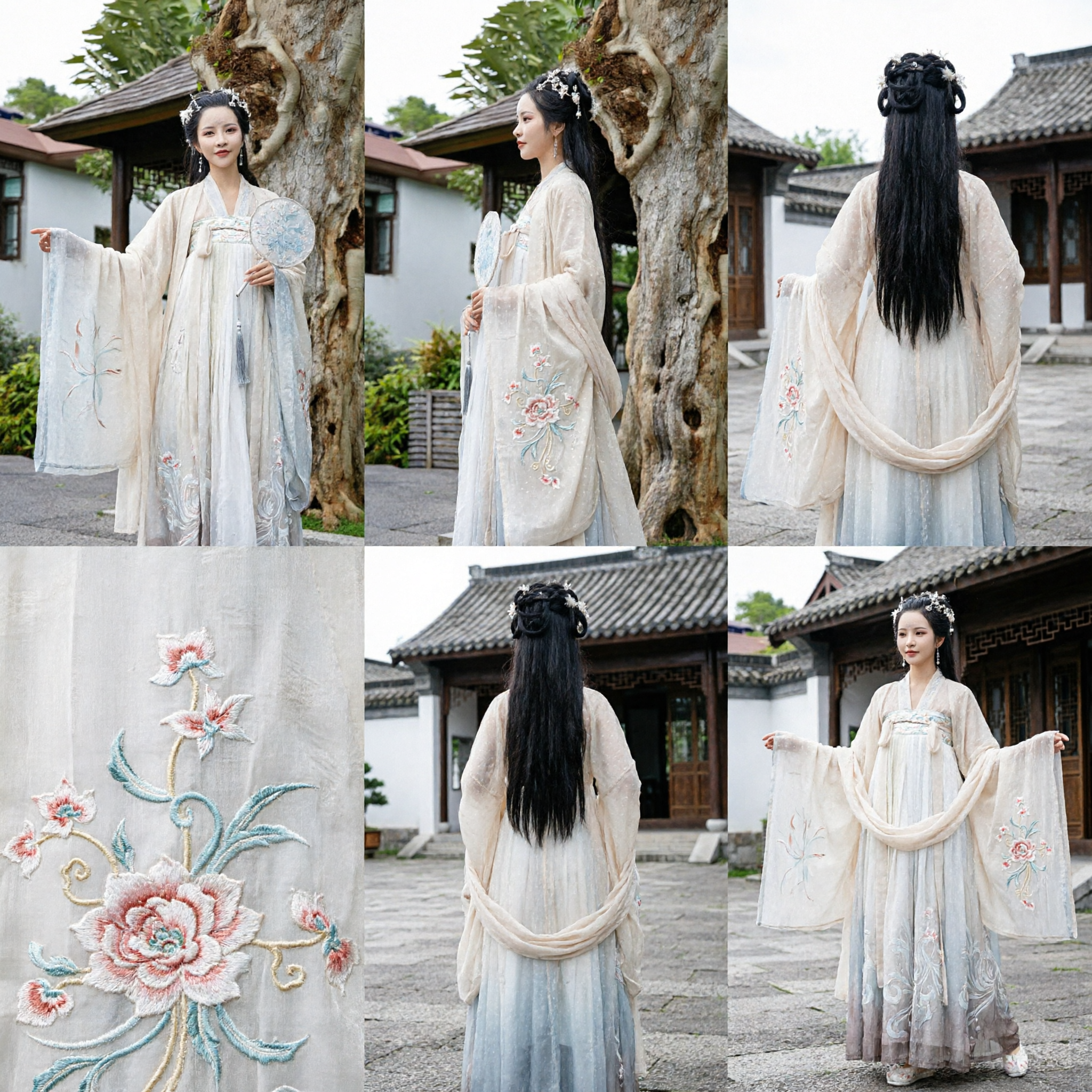 Traditional Chinese Hanfu Costume Ancient Fairy Dress White Embroidered Wide Sleeve Gown for Women - Asian Costume