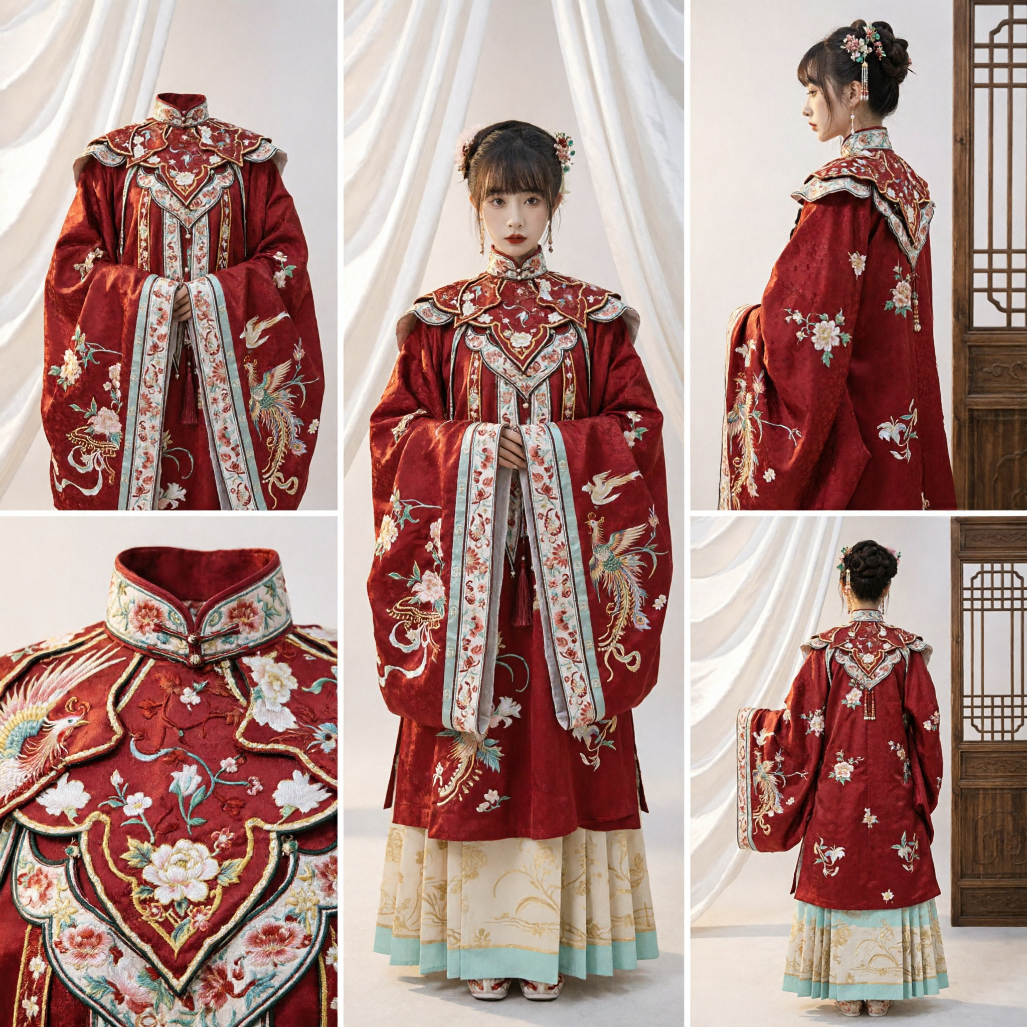 Traditional Chinese Ming Dynasty Hanfu Red Embroidered Robe and Pleated Skirt Set Wedding Costume for Women - Asian Costume