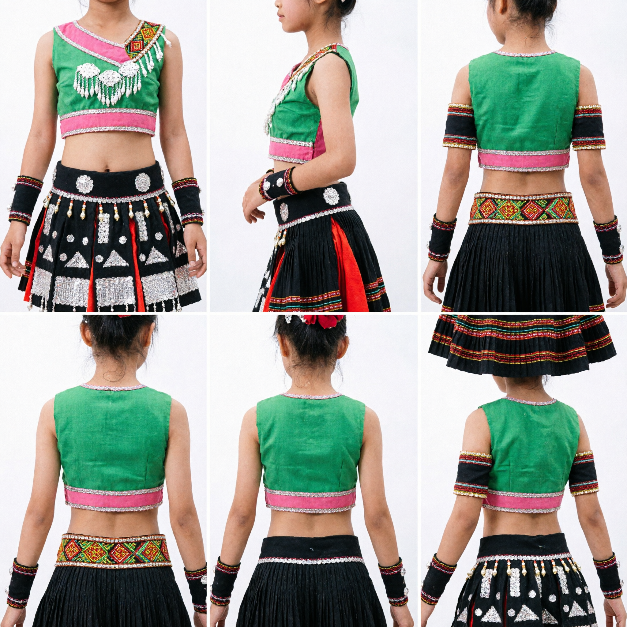 Girls Ethnic Folk Dance Costume Chinese Minority Style Stage Performance Outfit for Kids Competition - Asian Costume