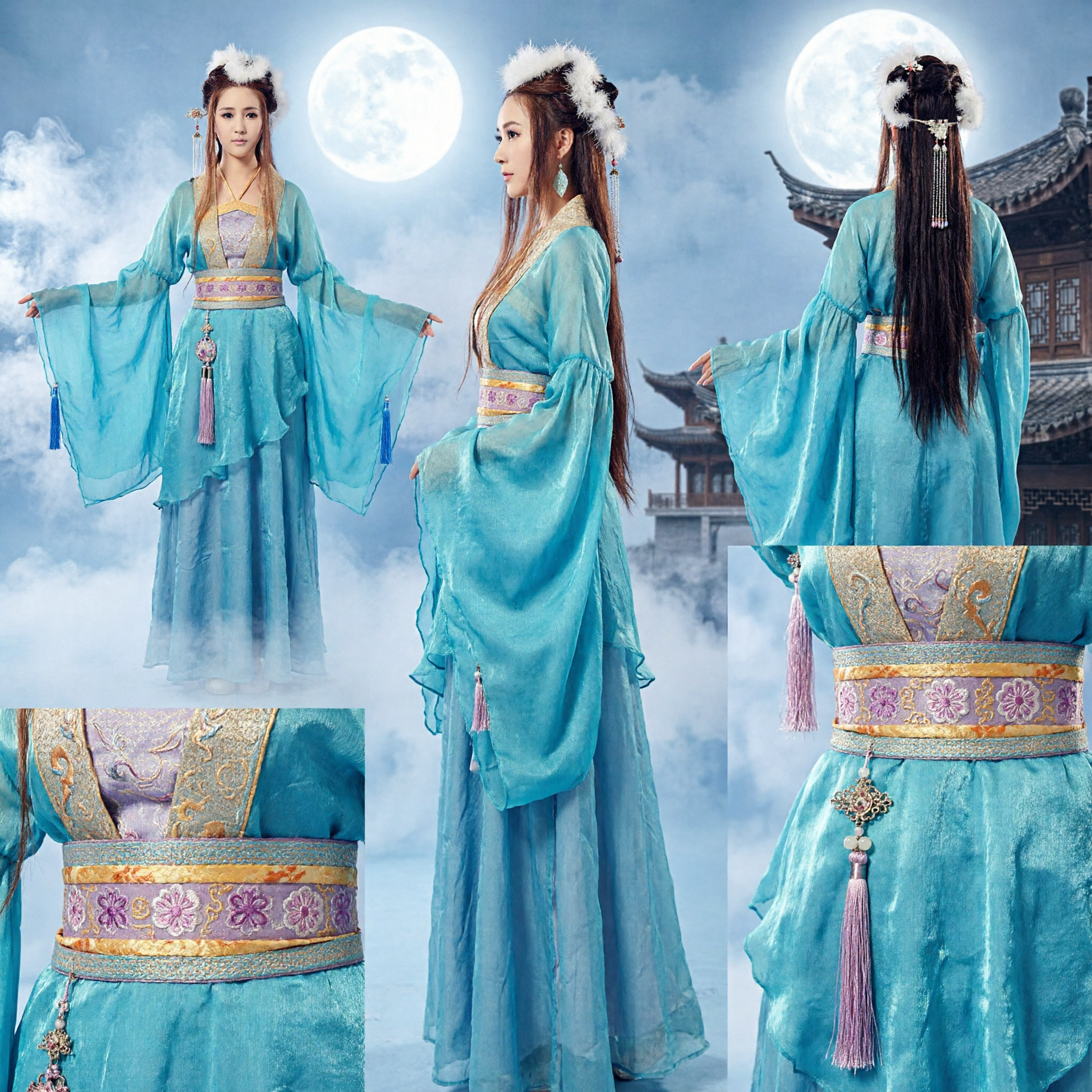 Exquisite Blue Ancient Chinese Hanfu Traditional Dress Women Cosplay Costume for Stage Performance Cultural Events - Asian Costume