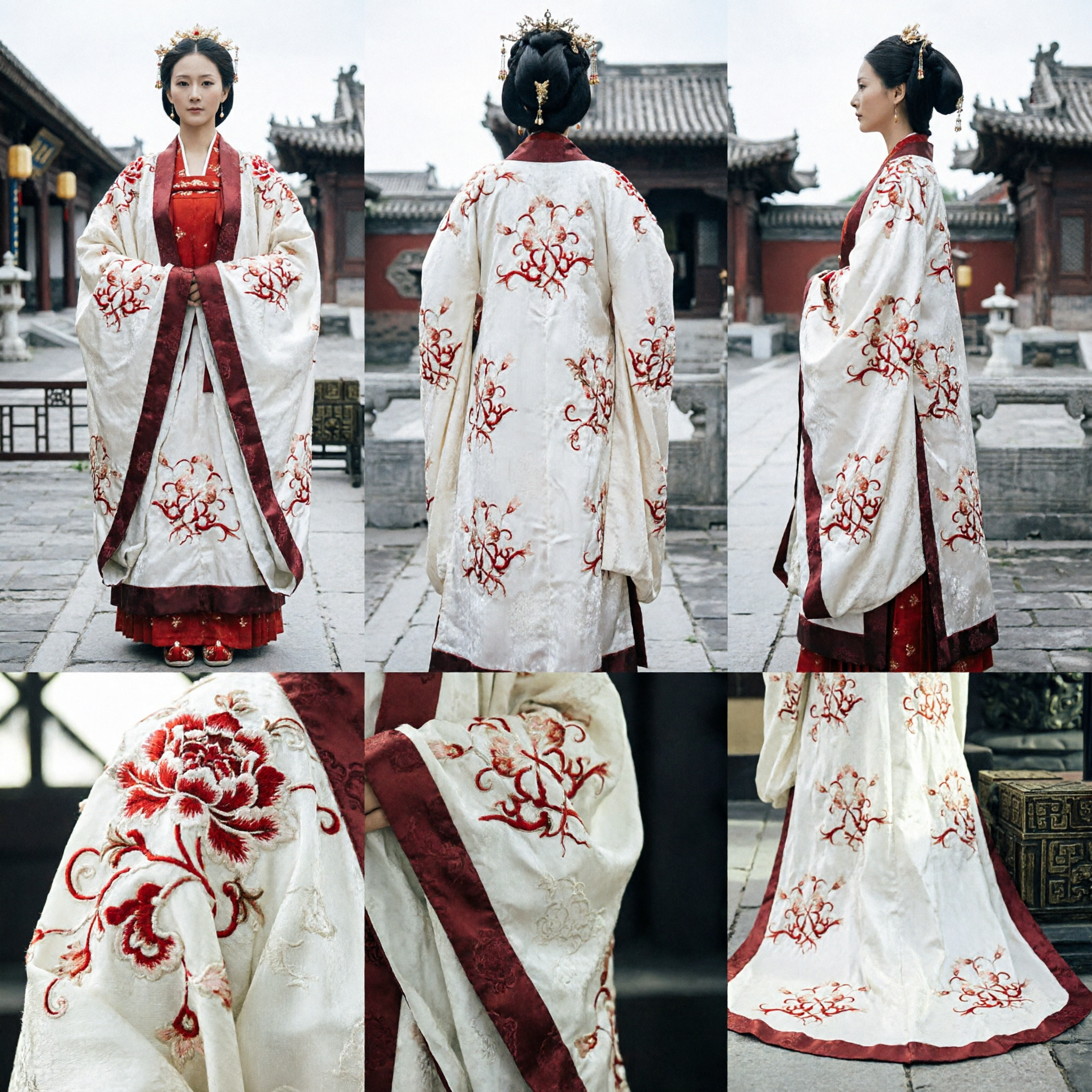Ancient Chinese Hanfu Palace Lady Costume White Floral Embroidered Robe Traditional Historical Dress for Women - Asian Costume