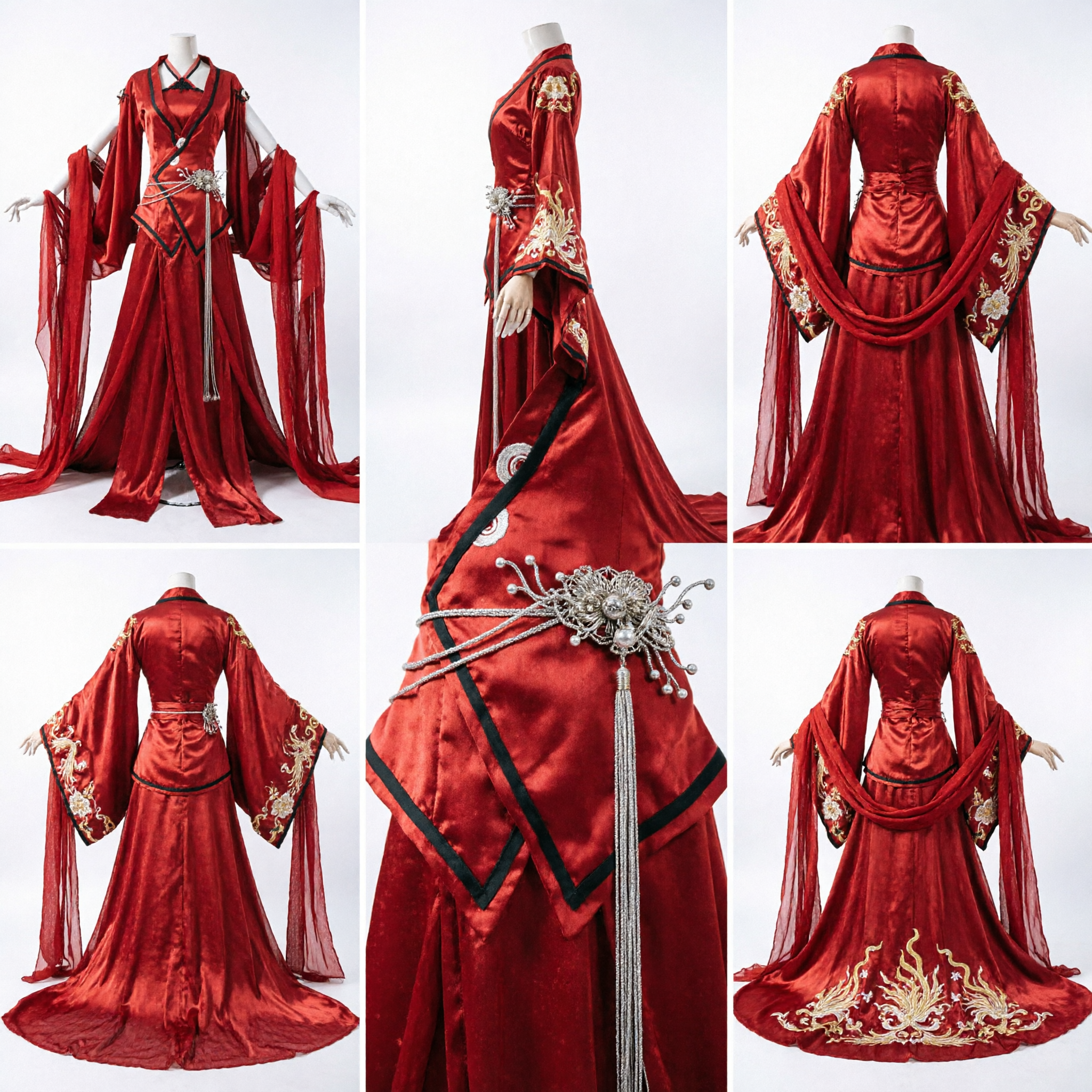 Elegant Red Ancient Chinese Hanfu Costume Traditional Wuxia Swordswoman Dress for Women Cosplay Performance - Asian Costume