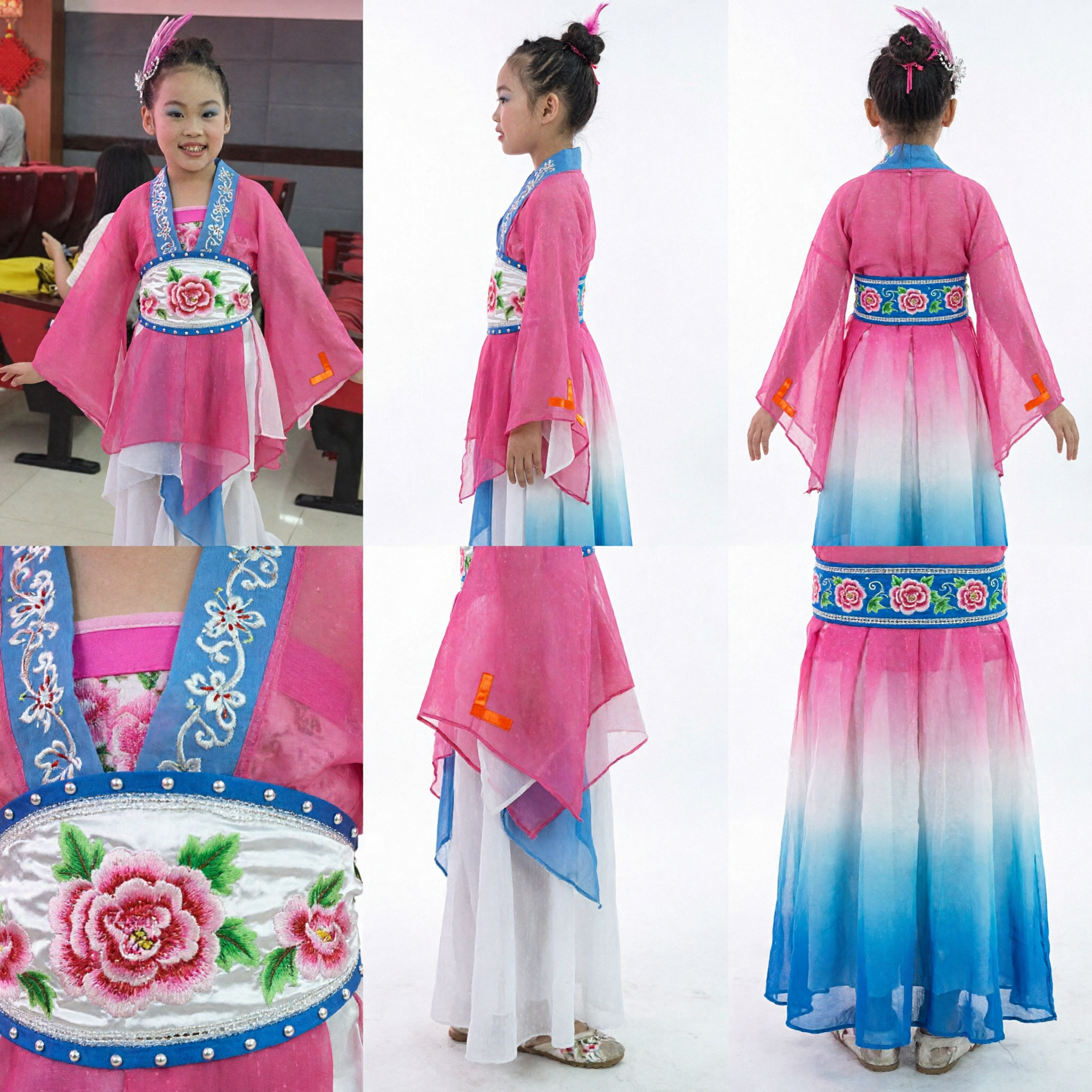Girls Pink Traditional Chinese Dance Costume Hanfu Style Fairy Dress Kids Stage Performance Outfit - Asian Costume