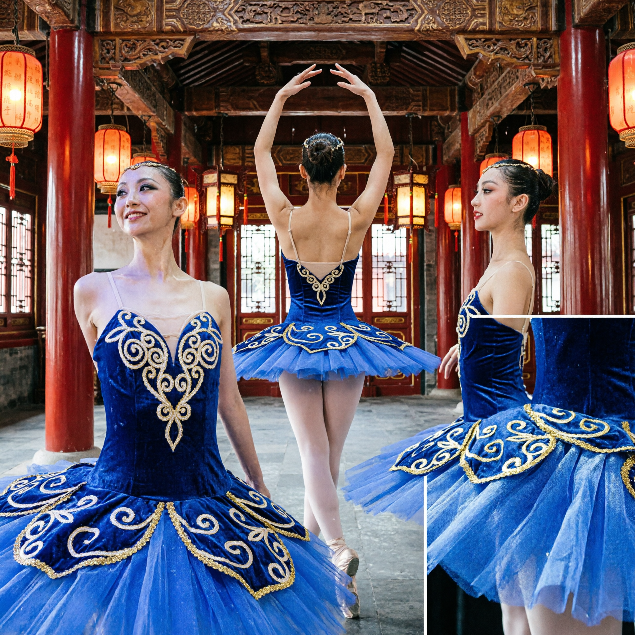Royal Blue Classical Ballet Tutu Dress with Silver Embroidery for Women Professional Stage Performance - Asian Costume