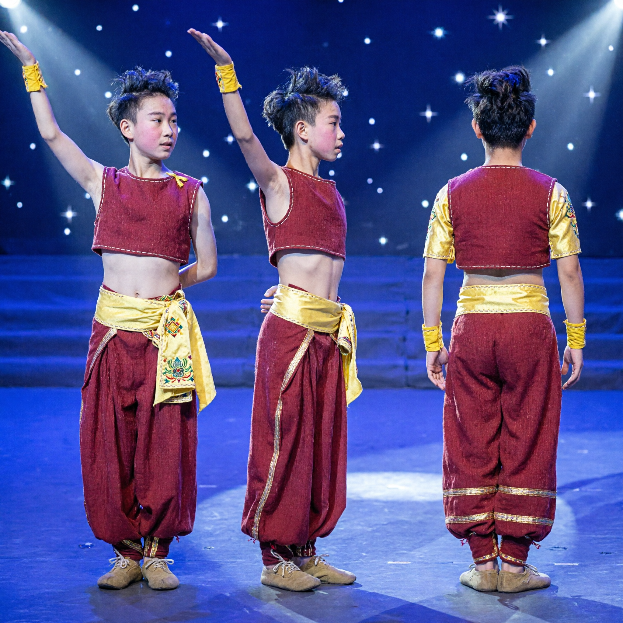 Boys Traditional Indian Folk Dance Costume Red Dhoti and Vest Set for Stage Performance - Asian Costume