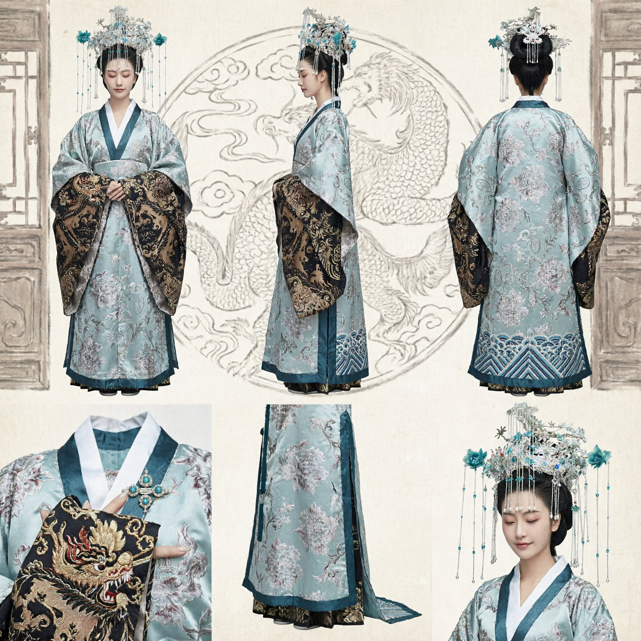 Traditional Chinese Hanfu Costume Ancient Empress Dress Elegant Blue Historical Cosplay Outfit for Women - Asian Costume