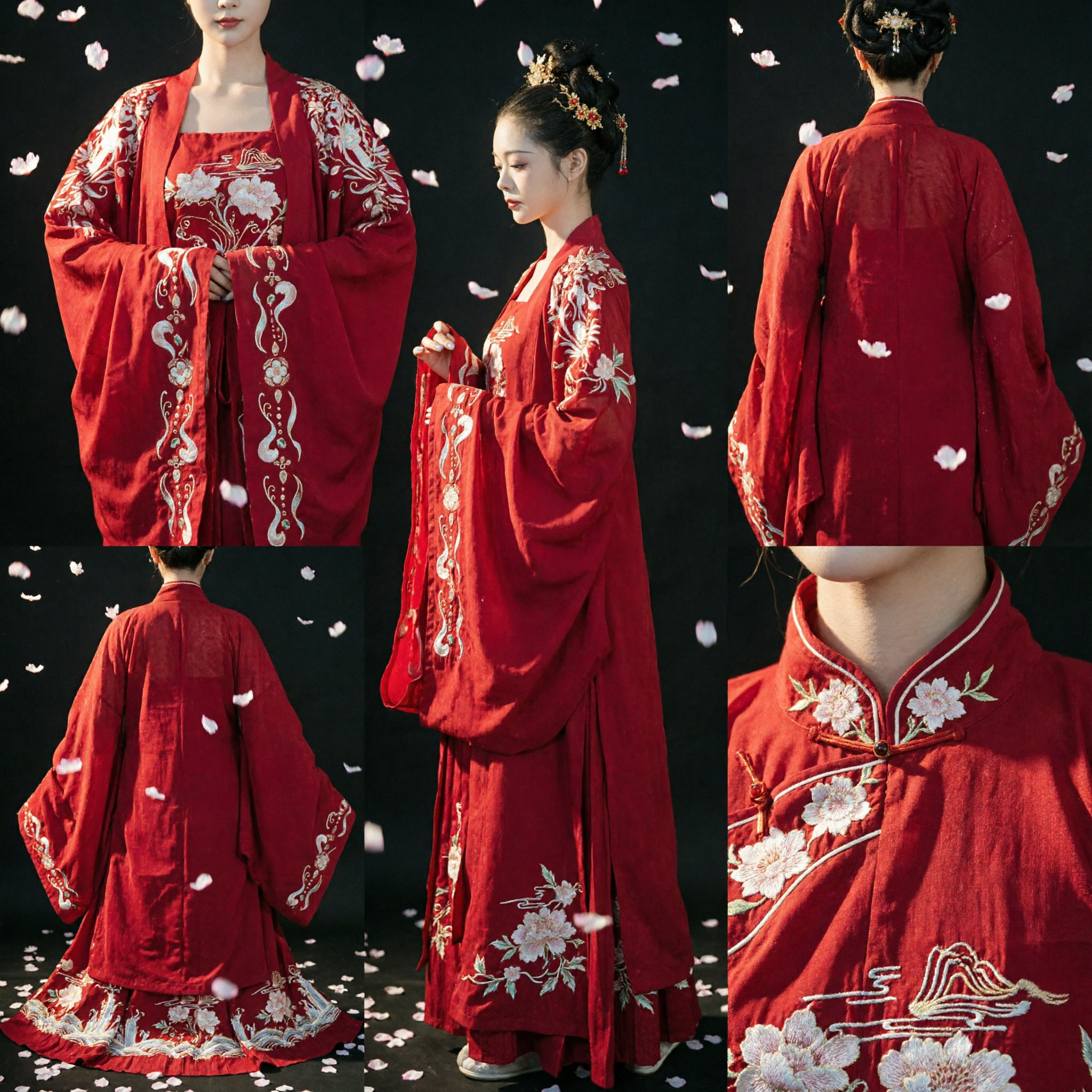 Ancient Chinese Red Hanfu Costume Traditional Tang Dynasty Embroidered Dress for Women Historical Wedding Photography - Asian Costume