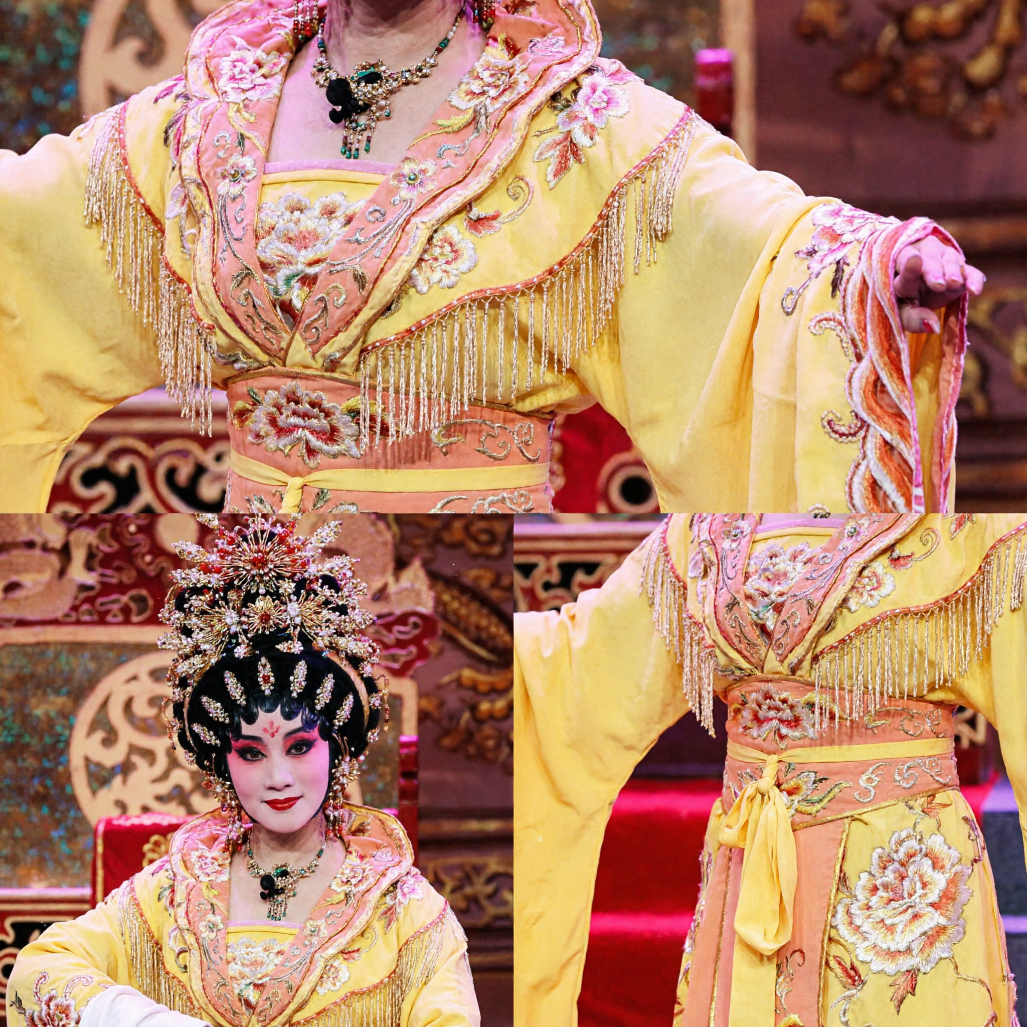 Traditional Chinese Peking Opera Costume Yellow Embroidered Robe Complete Set for Female Dan Role Stage Performance - Asian Costume