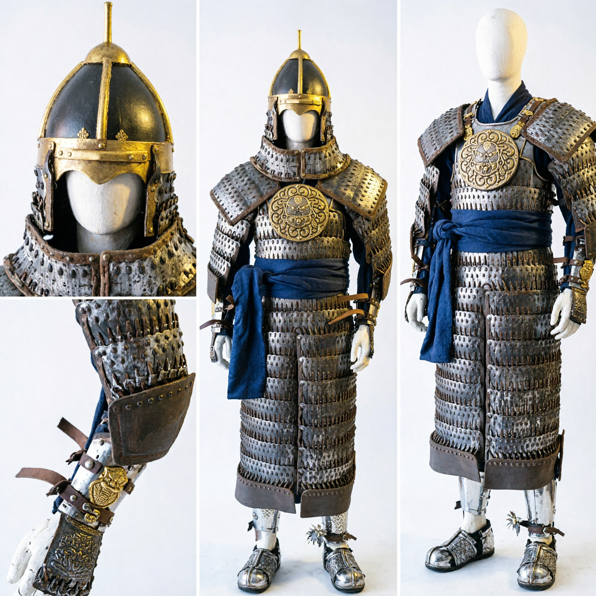 Complete Chinese Ancient General Armor Tang Dynasty Warrior Gold Lamellar Suit for Men Historical Cosplay - Asian Costume