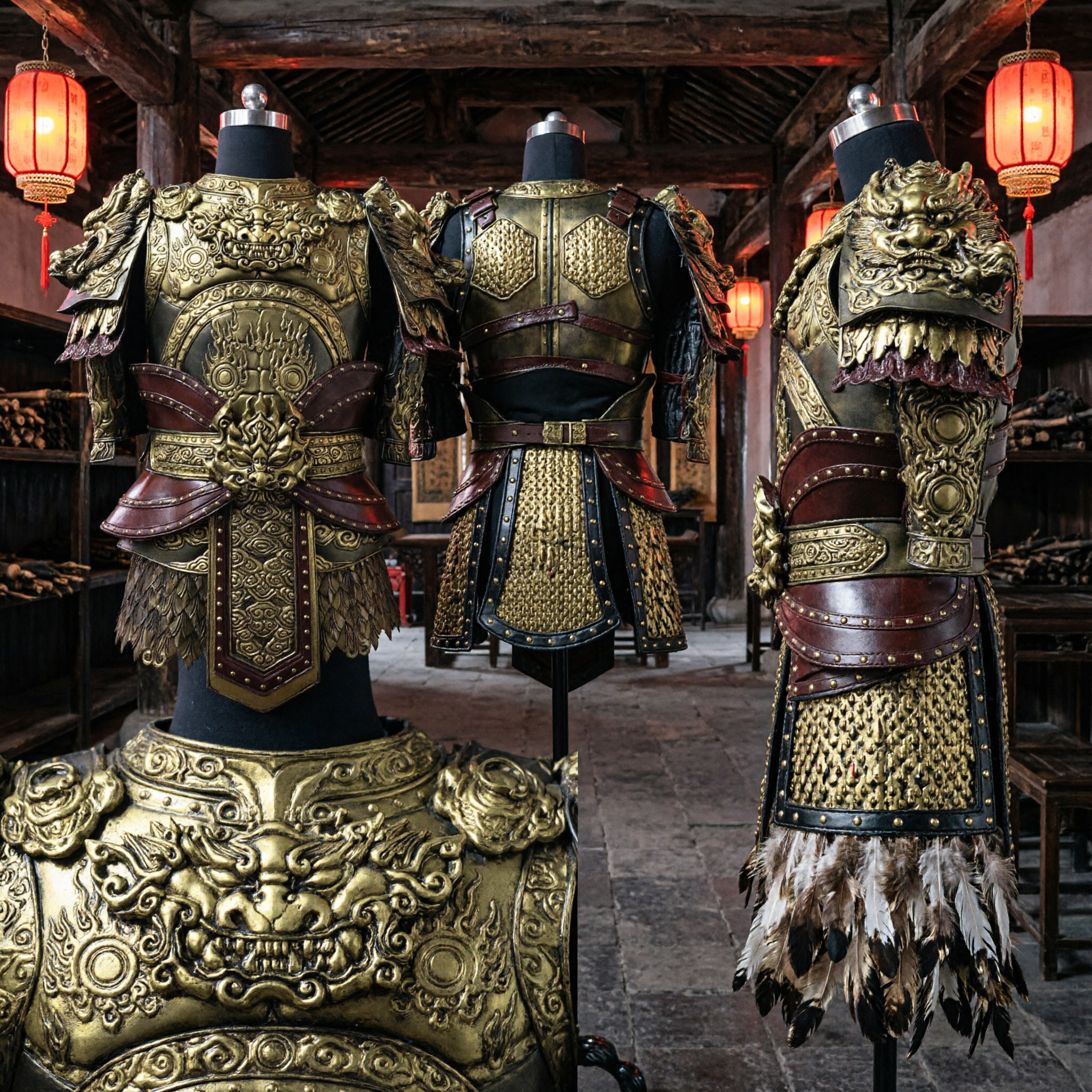 Ancient Chinese General Bronze Warrior Armor Costume for Men Cosplay Stage Performance and LARP Events - Asian Costume