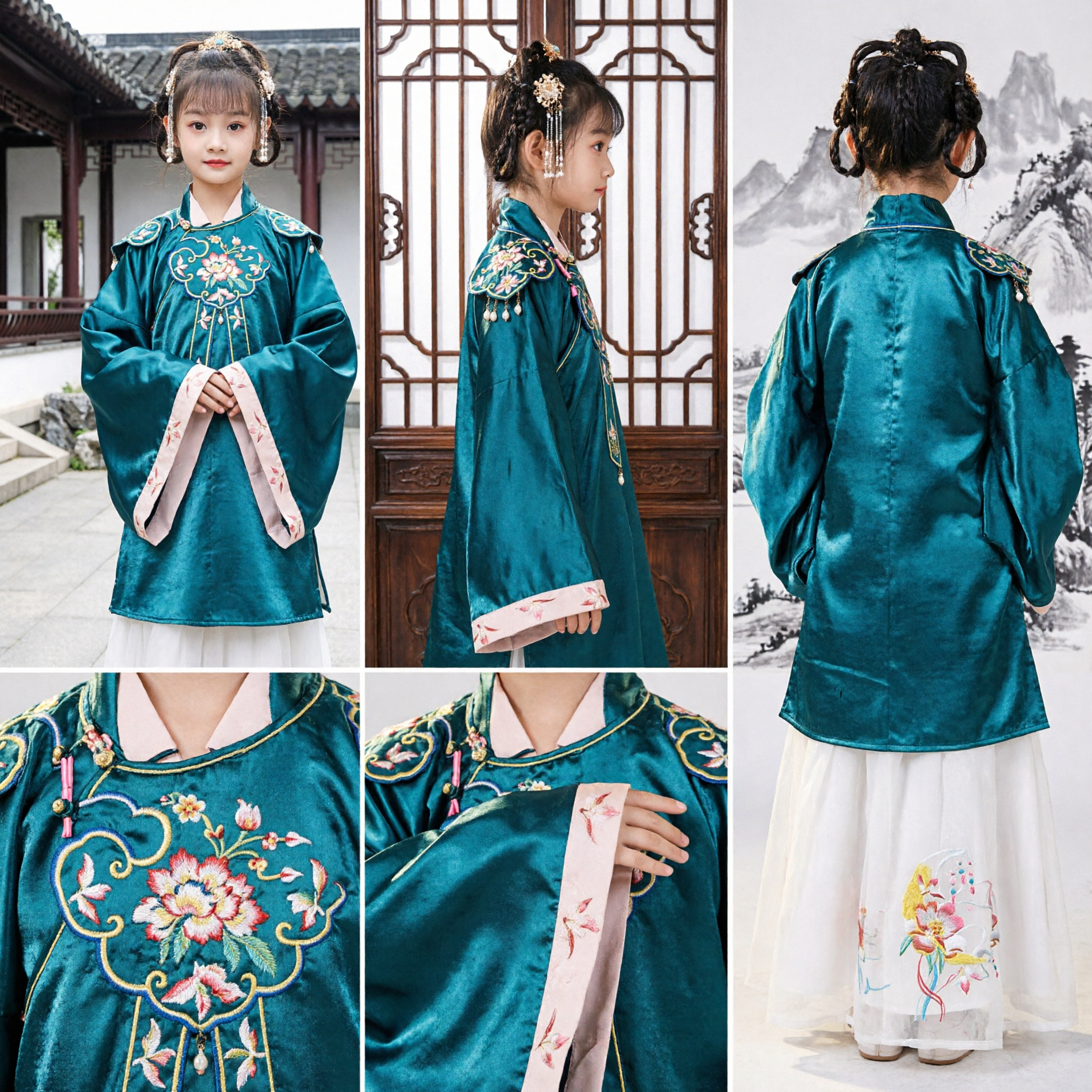 Traditional Chinese Hanfu Costume for Girls Ancient Embroidered Velvet Top and Skirt Set Kids Festival Performance Wear - Asian Costume