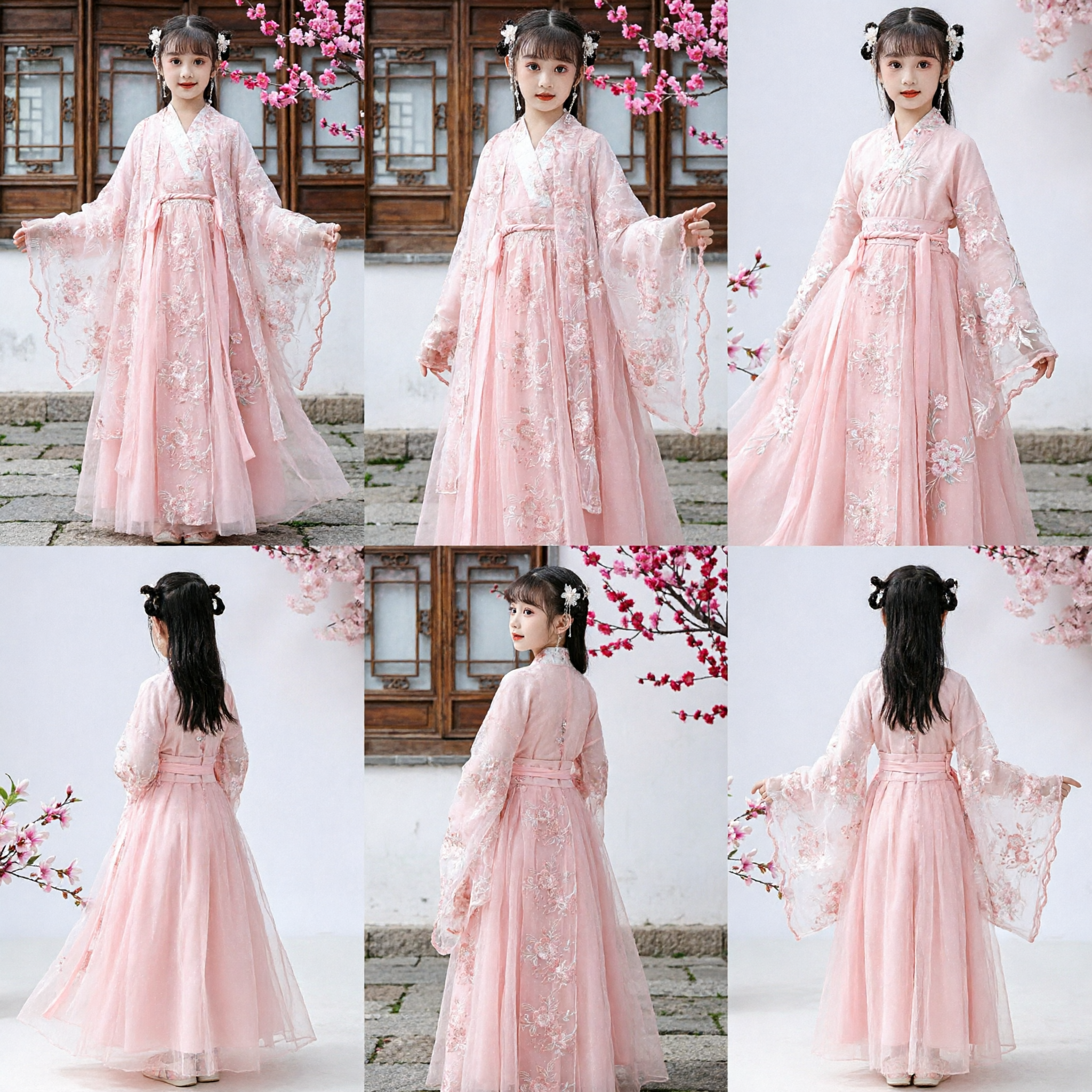 Elegant Pink Chinese Hanfu Costume for Girls Traditional Ancient Fairy Princess Dress Floral Embroidery - Asian Costume