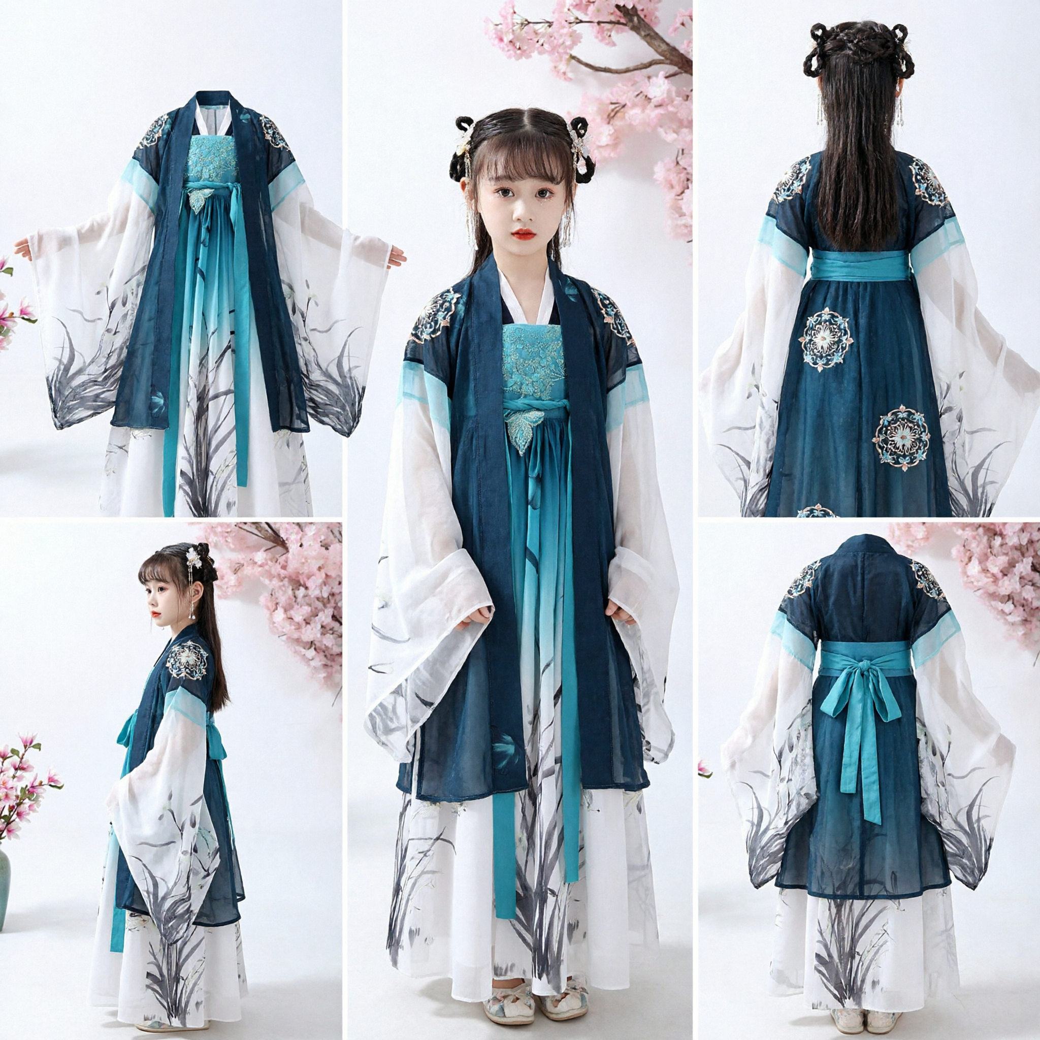 Vestido Hanfu Chinês Antigo para Meninas, Traje Tradicional da Dinastia Tang, Conjunto de Princesa Fada com Estampa de Pintura à Nanquim - Asian Costume