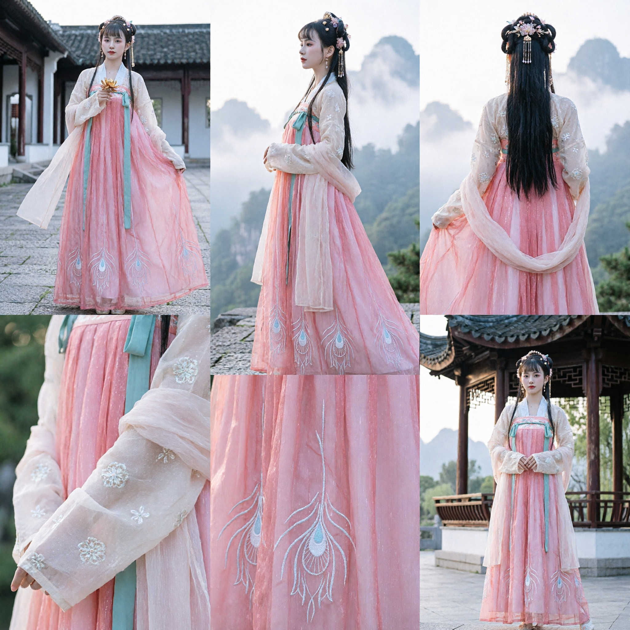 Pink Peacock Embroidery Hanfu Chinese Traditional Clothing Ancient Fairy Princess Dress for Women Cosplay - Asian Costume
