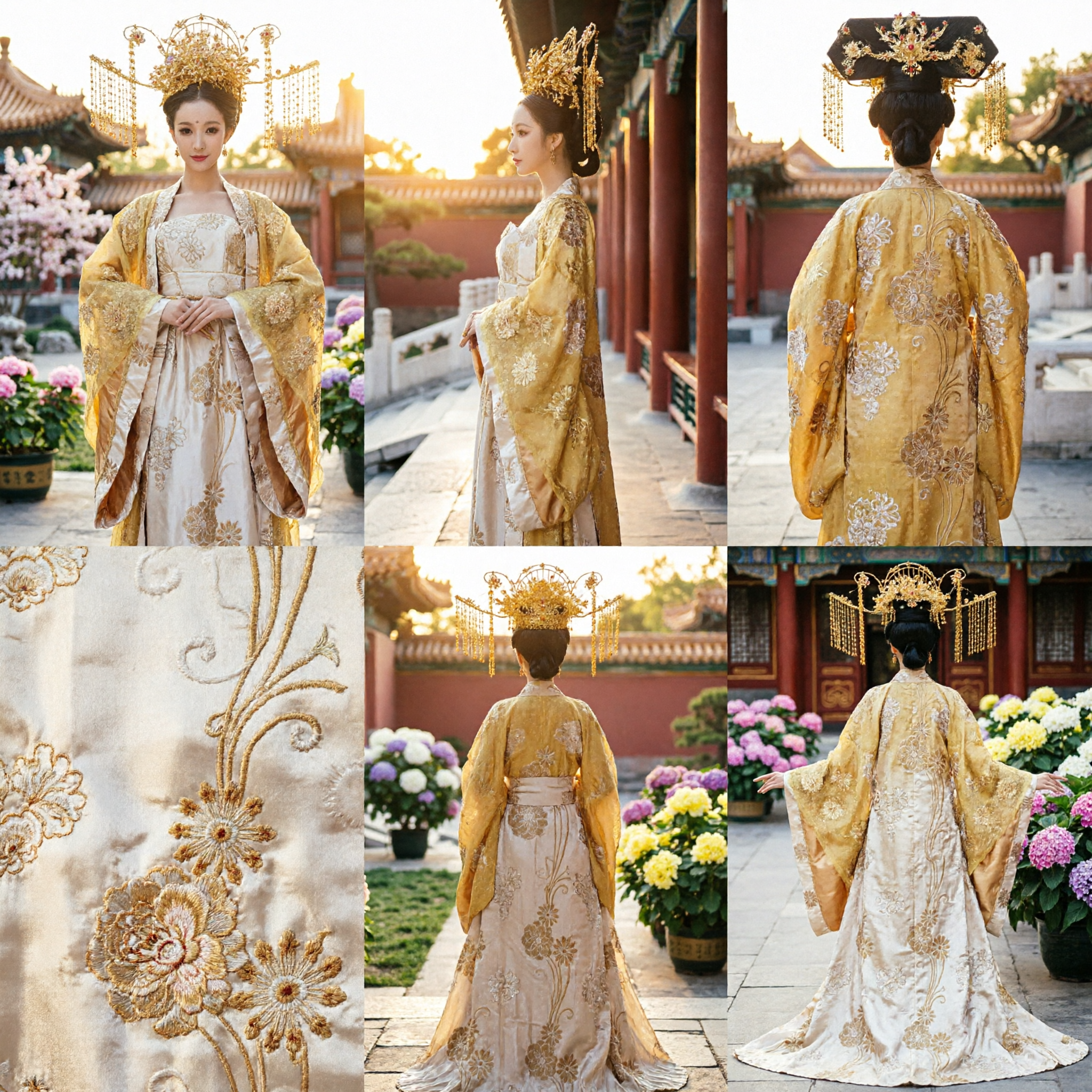 Elegant Gold Tang Dynasty Empress Hanfu Traditional Chinese Imperial Costume for Women Cosplay - Asian Costume