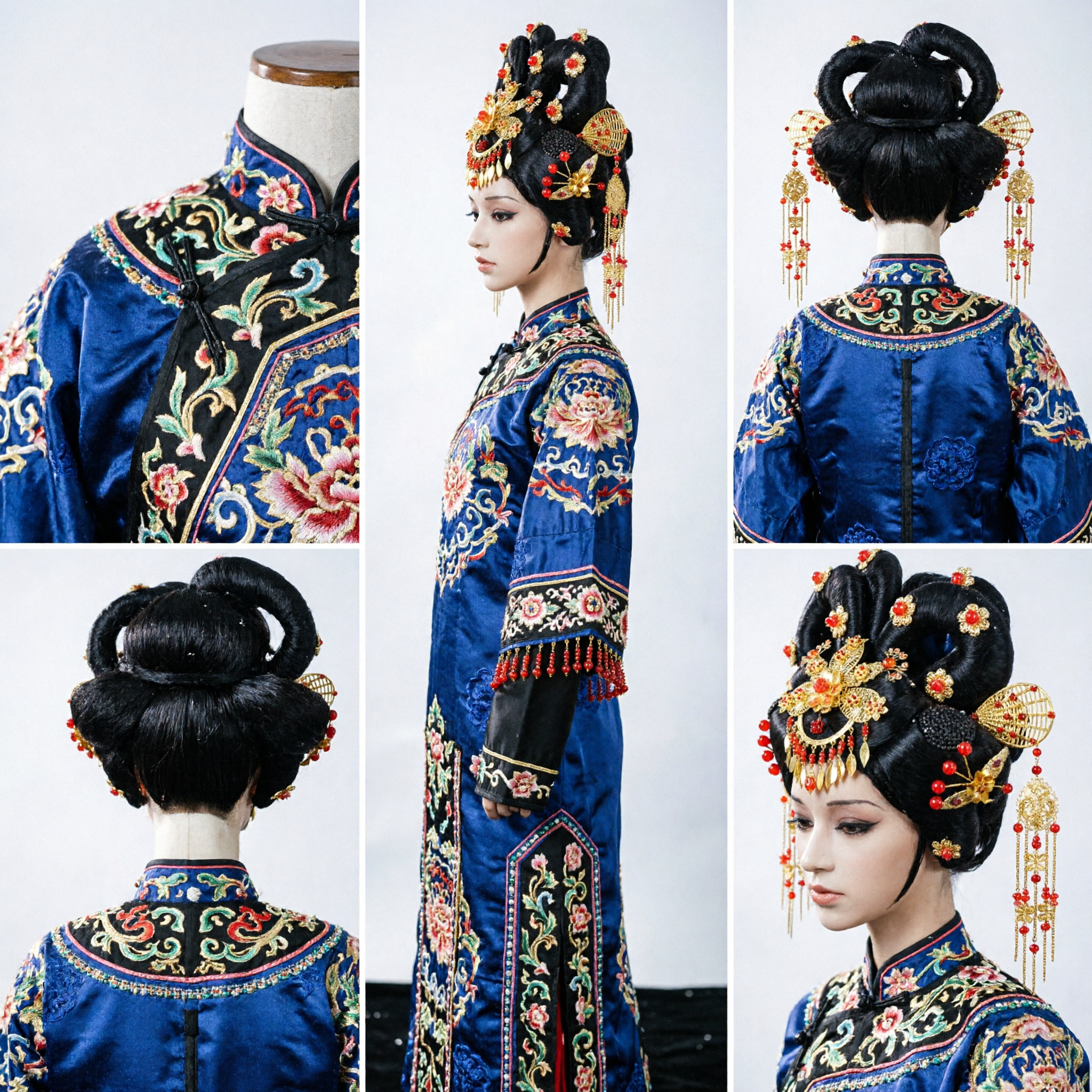 Traditional Chinese Phoenix Crown Gold Hairpiece with Red Flowers for Hanfu Wedding Bride Cosplay Accessories - Asian Costume