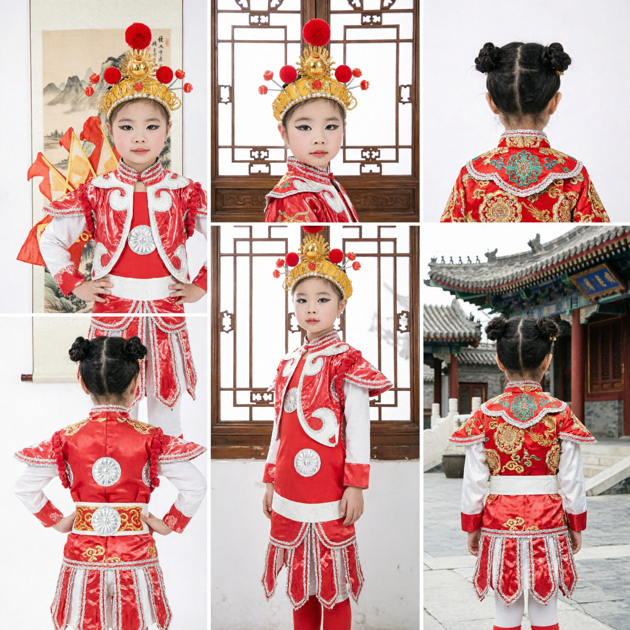 Kids Chinese Traditional Folk Dance Costume Red Warrior Stage Performance Uniform for Girls Festival - Asian Costume
