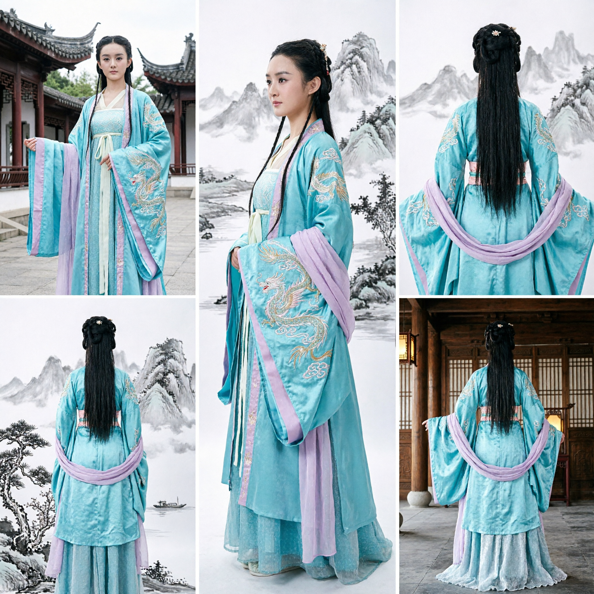 Chinese Ancient Blue Hanfu Costume Traditional Tang Dynasty Princess Fairy Dress for Women Cosplay - Asian Costume