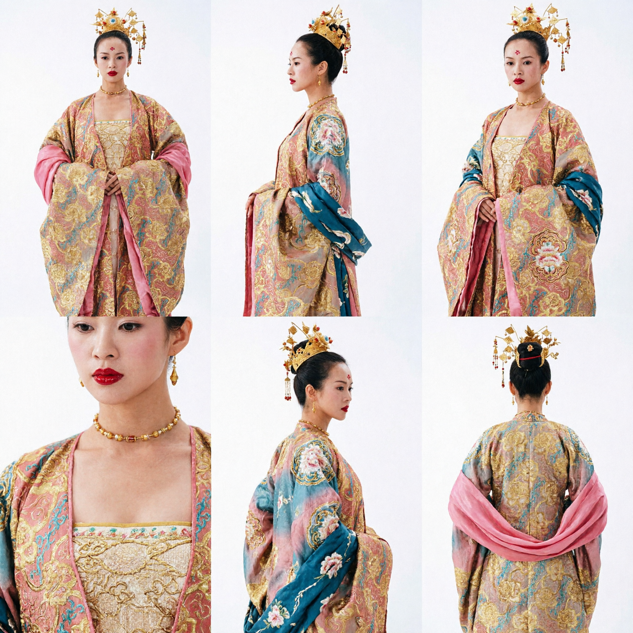 Chinese Traditional Tang Dynasty Palace Lady Costume Pink Gold Embroidery Hanfu Dress for Women Dance Cosplay - Asian Costume
