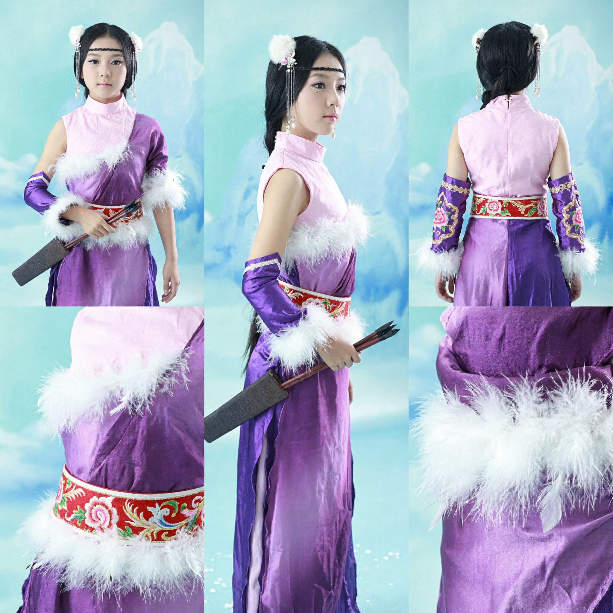 Ancient Chinese Wuxia Swordswoman Costume Purple Pink Hanfu Cosplay Outfit for Women Stage Performance - Asian Costume