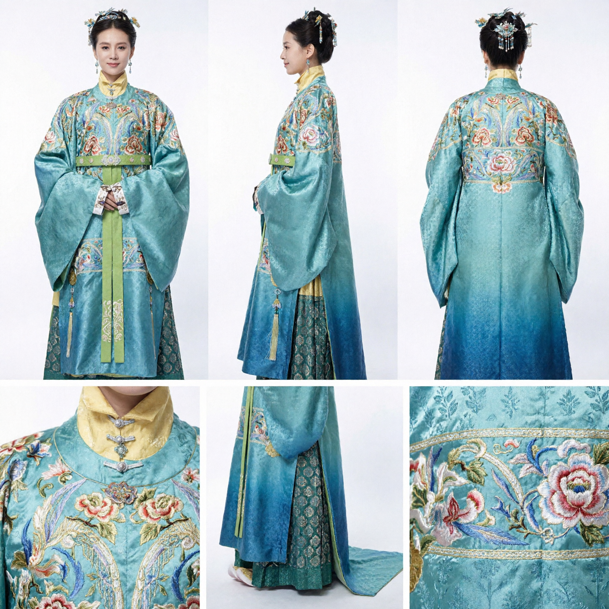 Women's Traditional Chinese Ming Dynasty Hanfu Teal Embroidered Ancient Costume for Cultural Events and Cosplay - Asian Costume