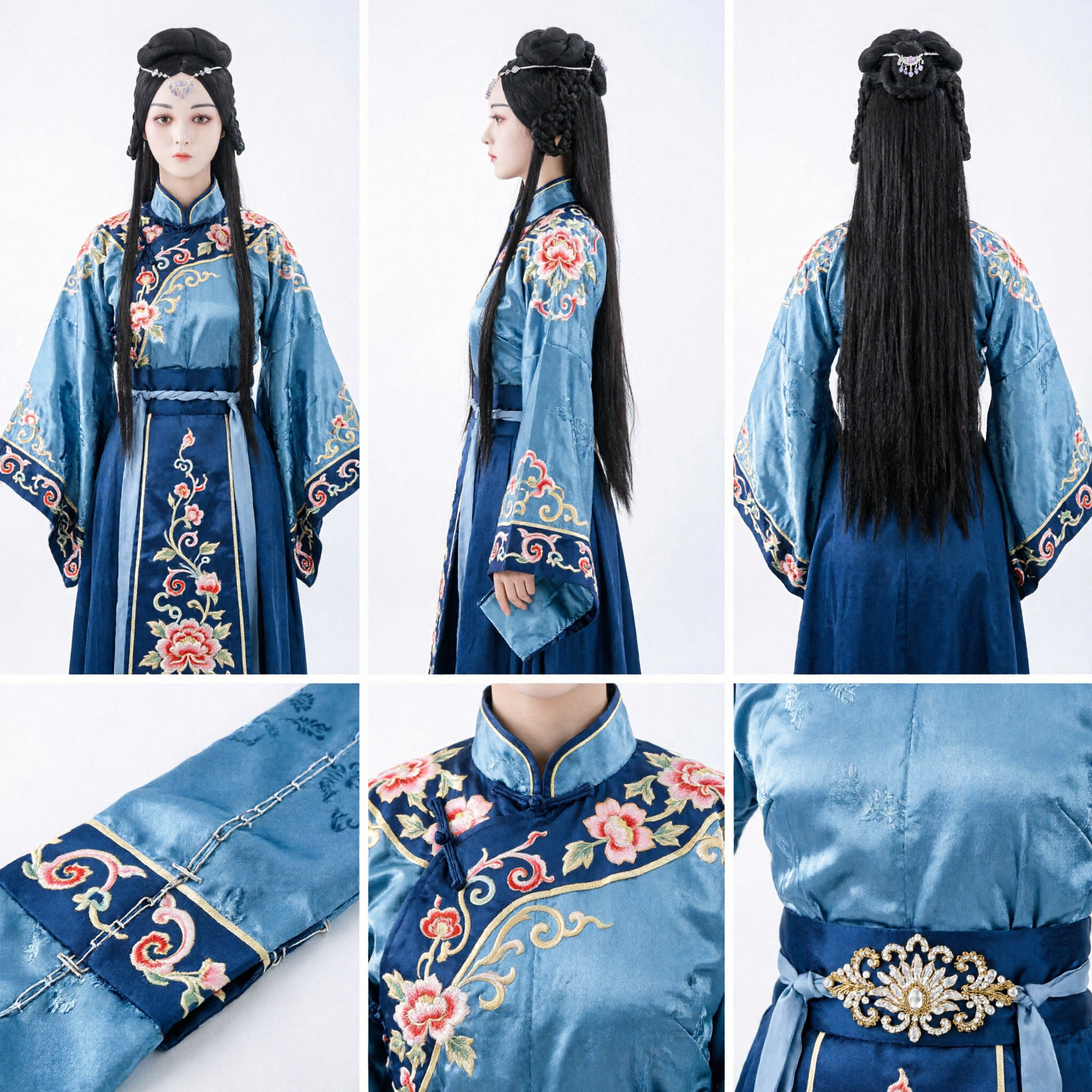 Ancient Chinese Princess Wig Hanfu Hairpiece with Forehead Jewelry for Women Cosplay Traditional Costume Party - Asian Costume