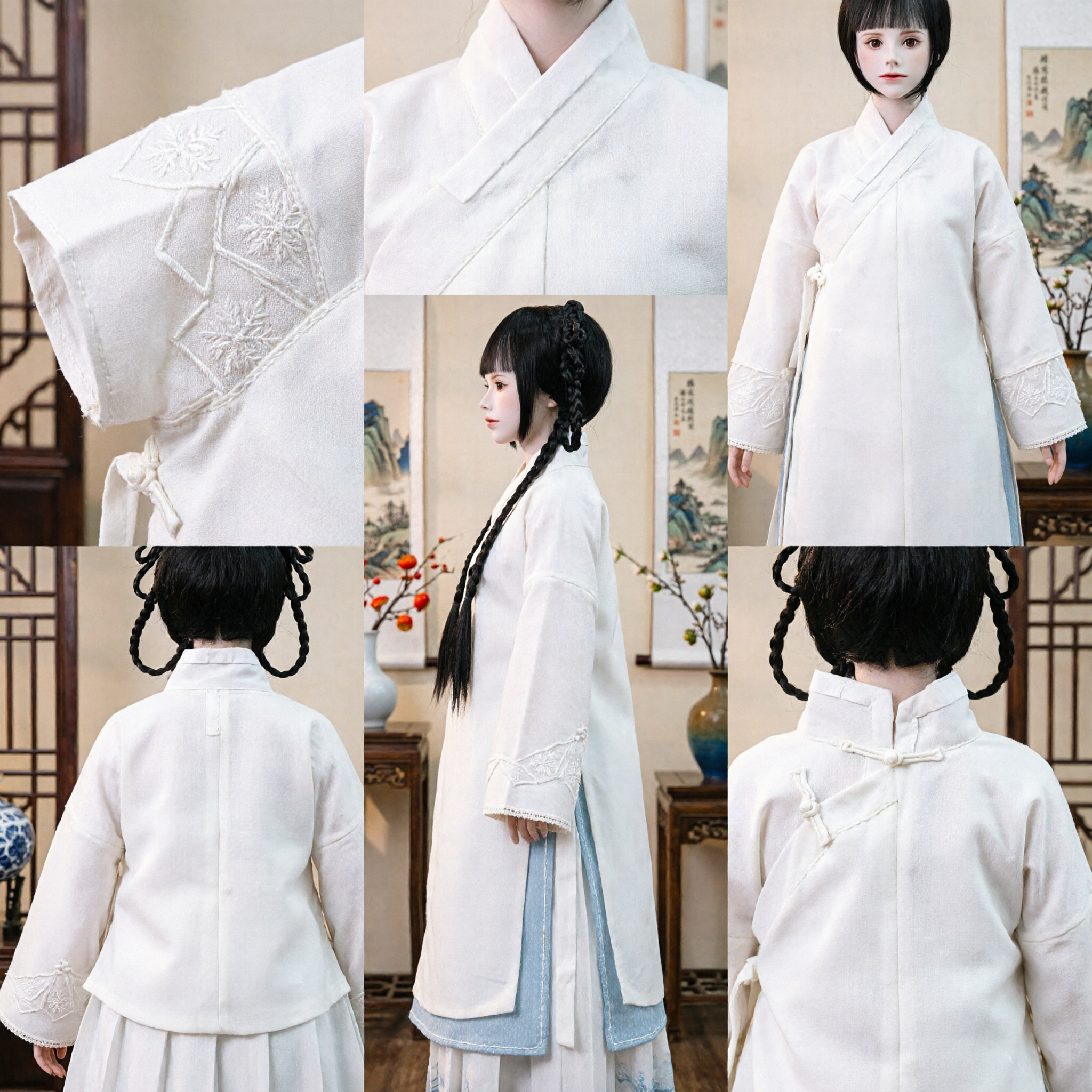 Ancient Chinese Black Braided Wig with Looped Pigtails and Bangs for Hanfu Cosplay Traditional Costume Performance - Asian Costume