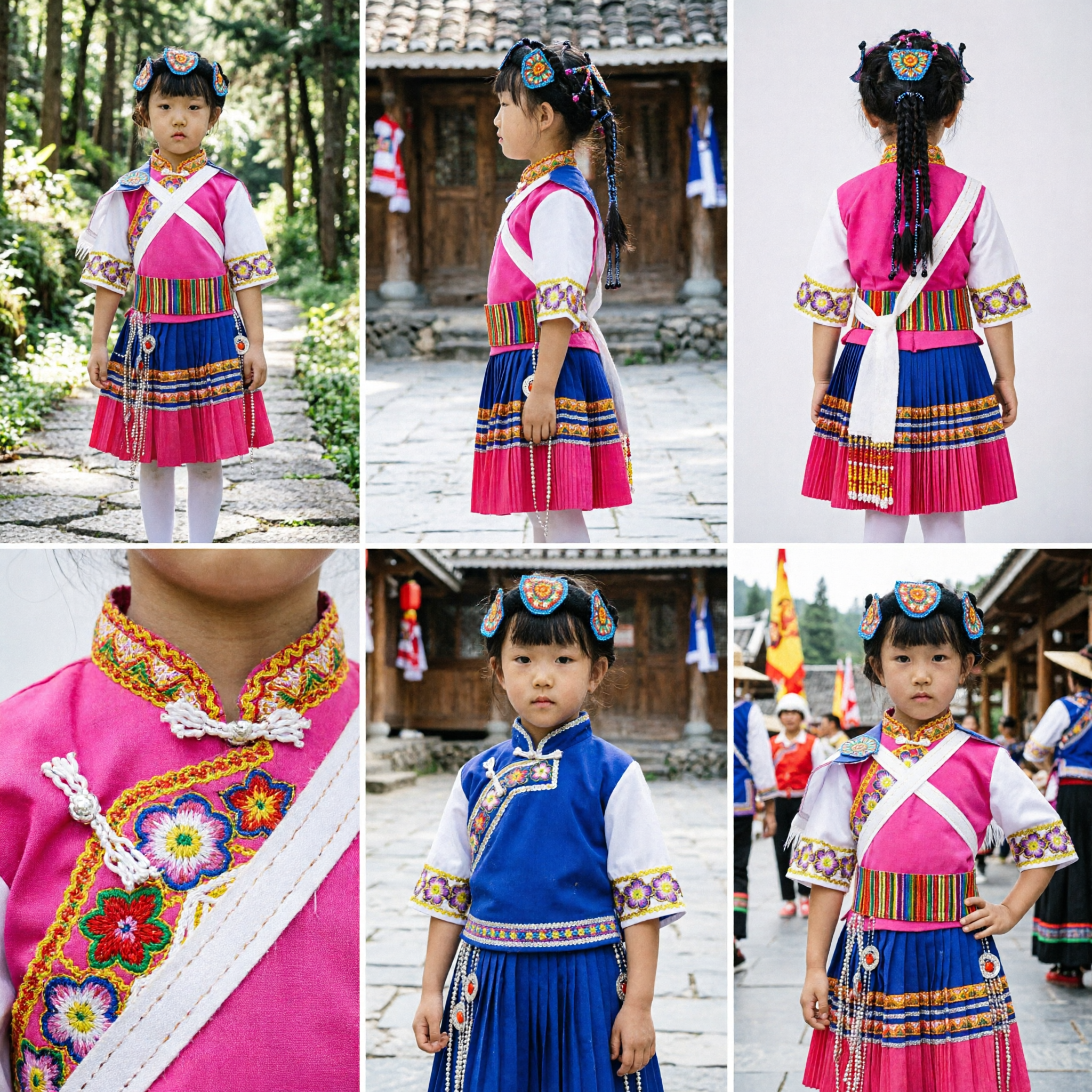 Girls Traditional Chinese Ethnic Minority Costume Pink Folk Dance Dress for Stage Performance - Asian Costume