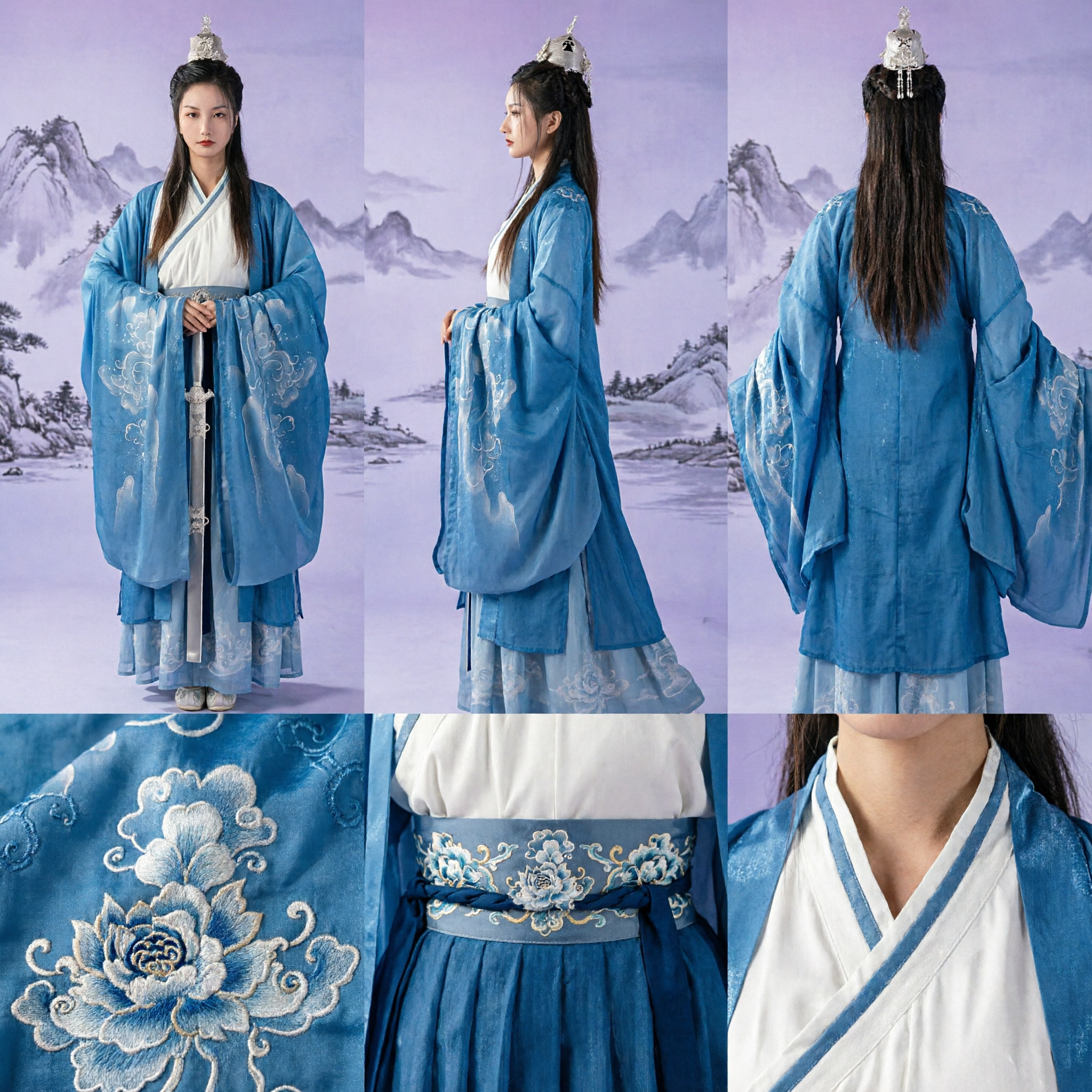 Elegant Blue Chinese Hanfu Wuxia Swordswoman Costume Traditional Ancient Fairy Robe for Women Cosplay - Asian Costume