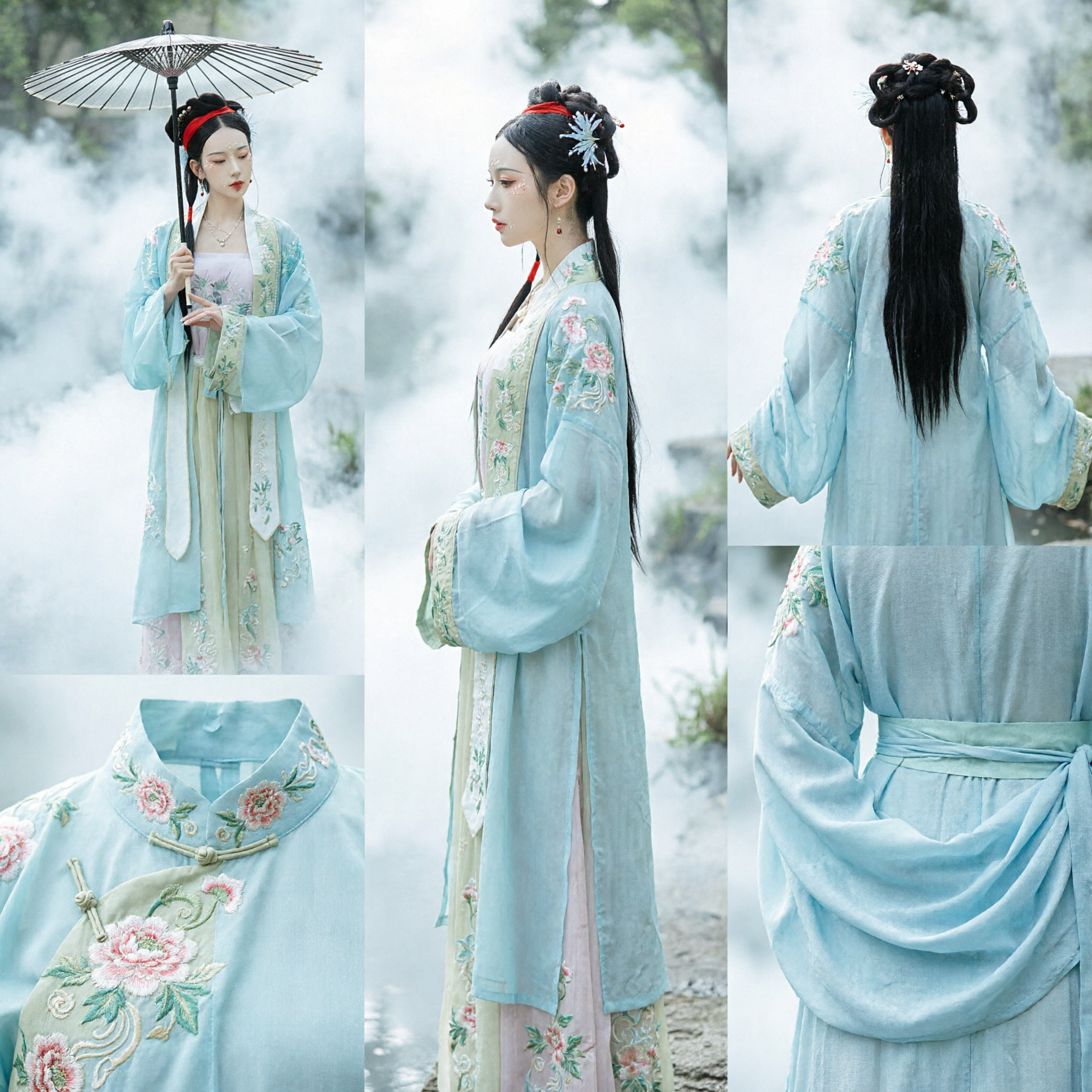 Elegant Traditional Chinese Hanfu Costume Light Blue Embroidered Ancient Fairy Dress for Women Performance - Asian Costume