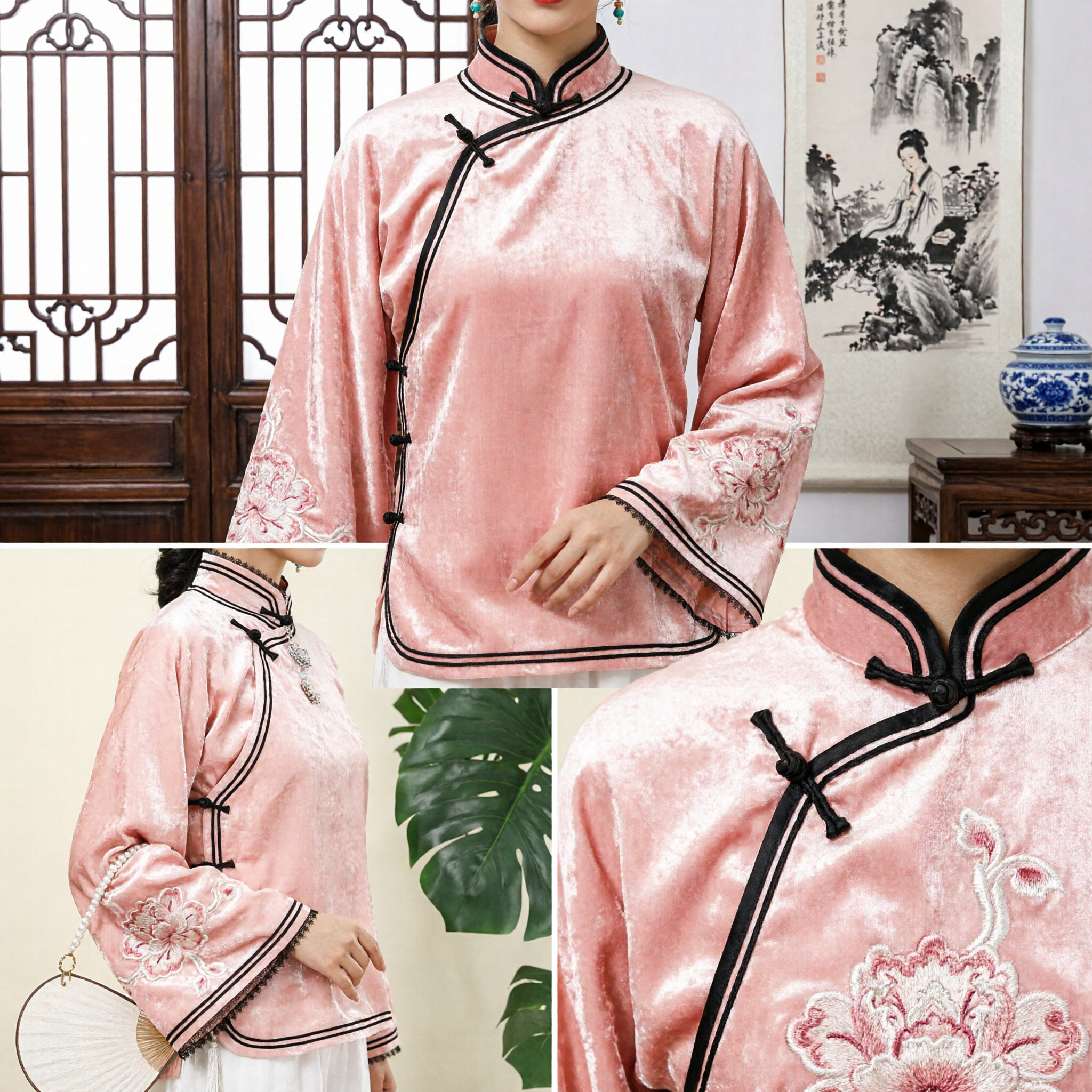 Women's Pink Traditional Chinese Tang Suit Silk Blouse Mandarin Collar Vintage Kung Fu Tai Chi Top - Asian Costume