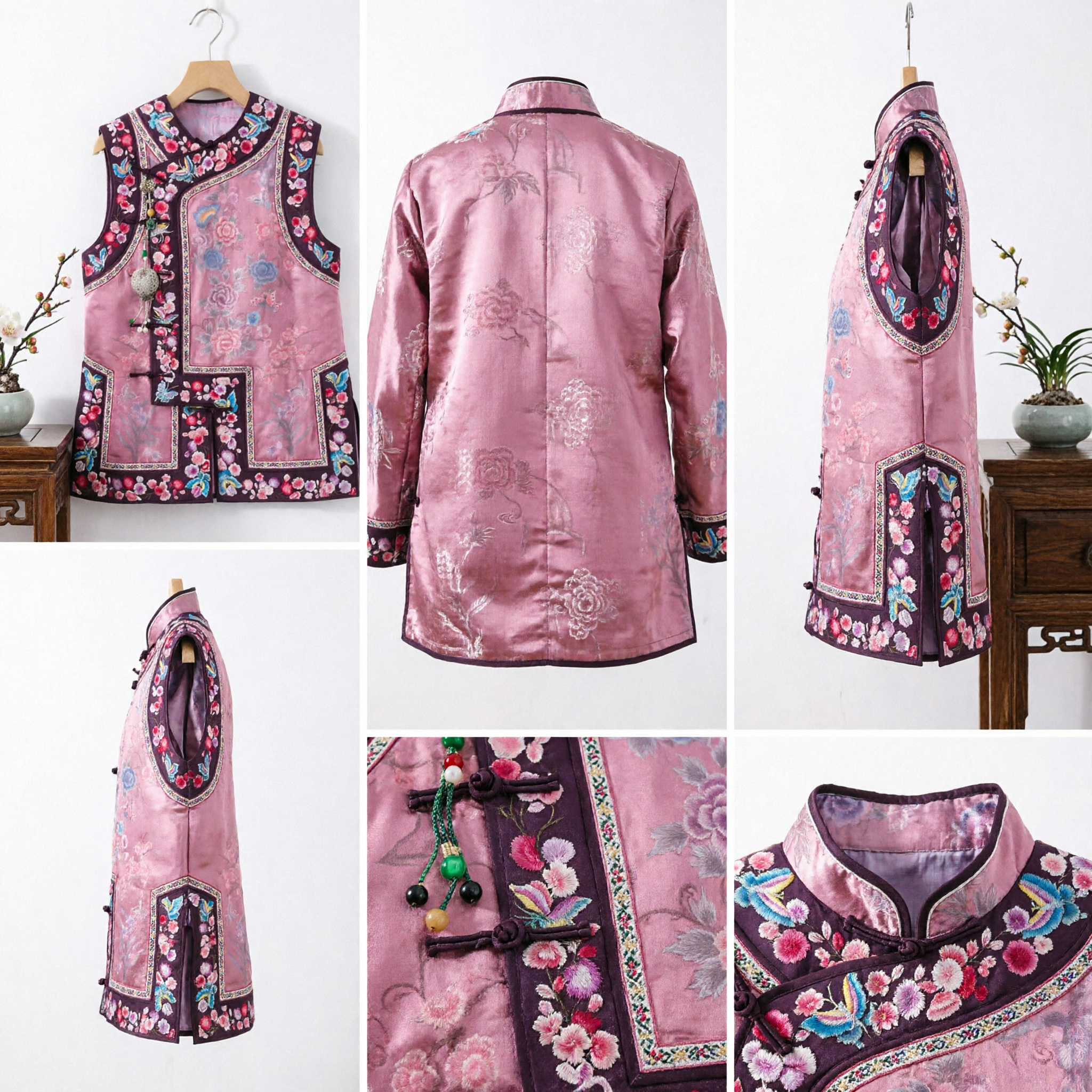 Traditional Chinese Floral Embroidery Silk Vest Women Sleeveless Tang Suit Waistcoat for Festivals and Daily Wear - Asian Costume