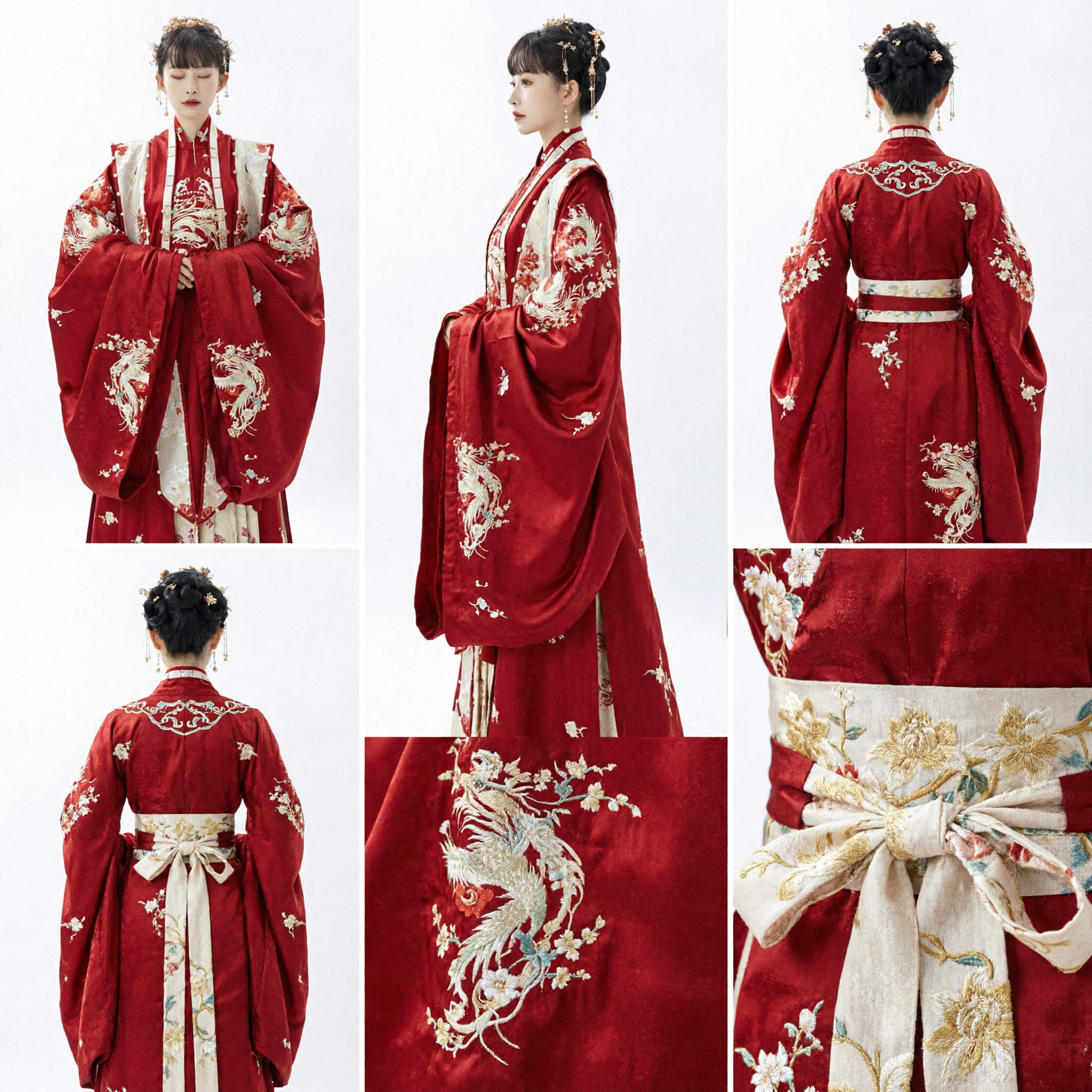 Traditional Chinese Ming Dynasty Hanfu Wedding Dress Red Embroidered Cloak and Skirt Set for Bride - Asian Costume