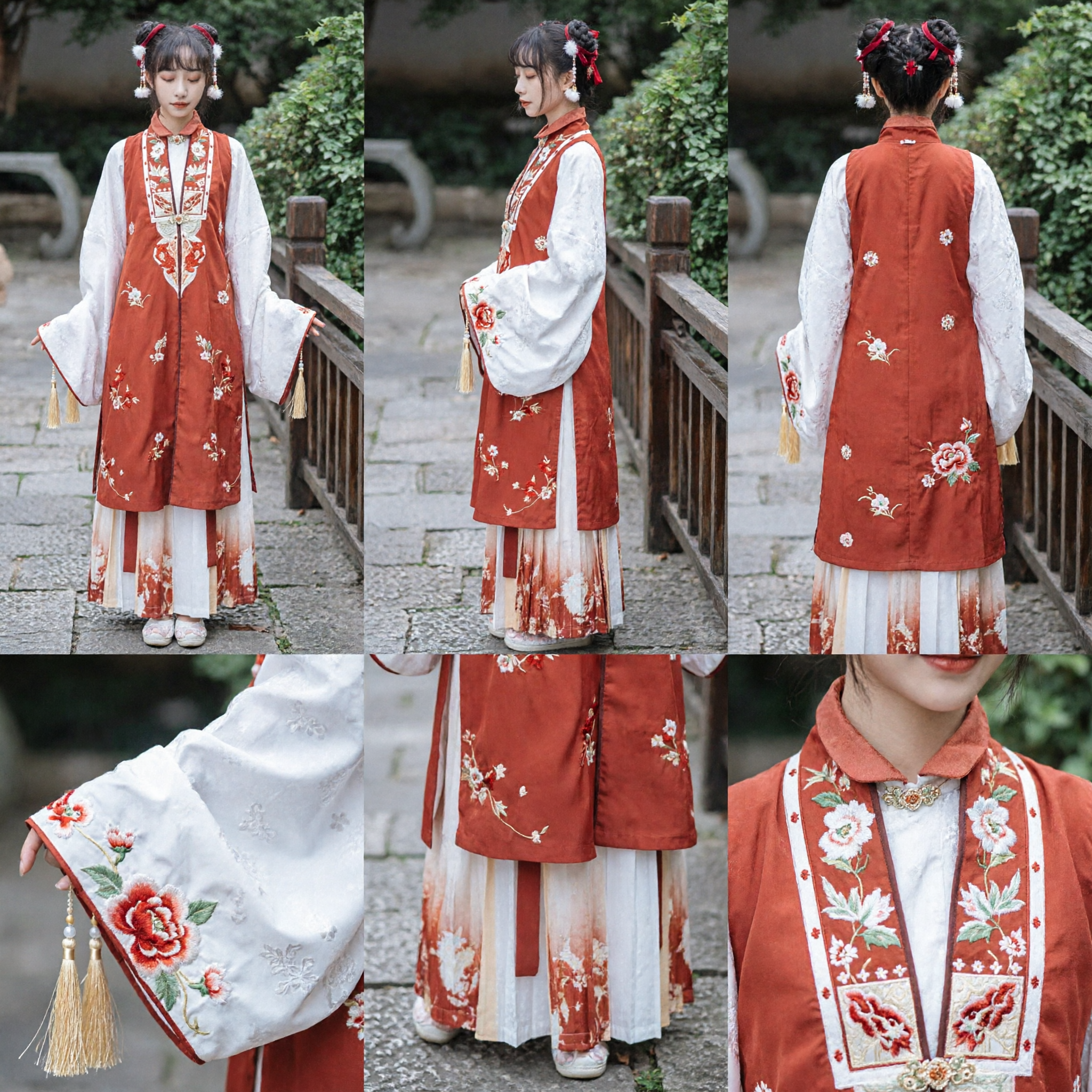 Ensemble traditionnel chinois Hanfu style dynastie Ming, gilet rouge brodé et robe blanche pour femmes - Asian Costume