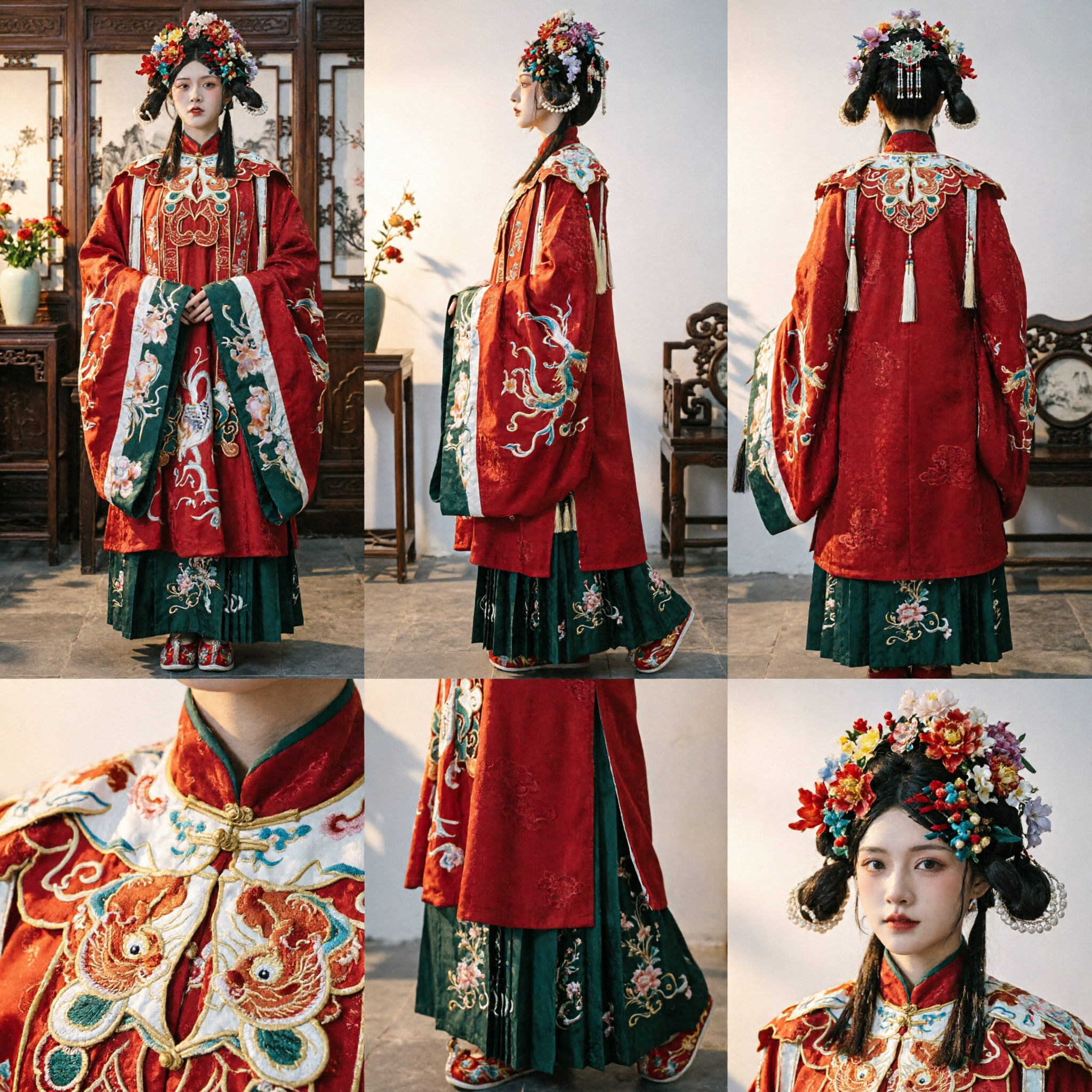 Exquisite Traditional Chinese Ming Dynasty Red Embroidered Hanfu Wedding Dress Ancient Costume for Women Performance - Asian Costume