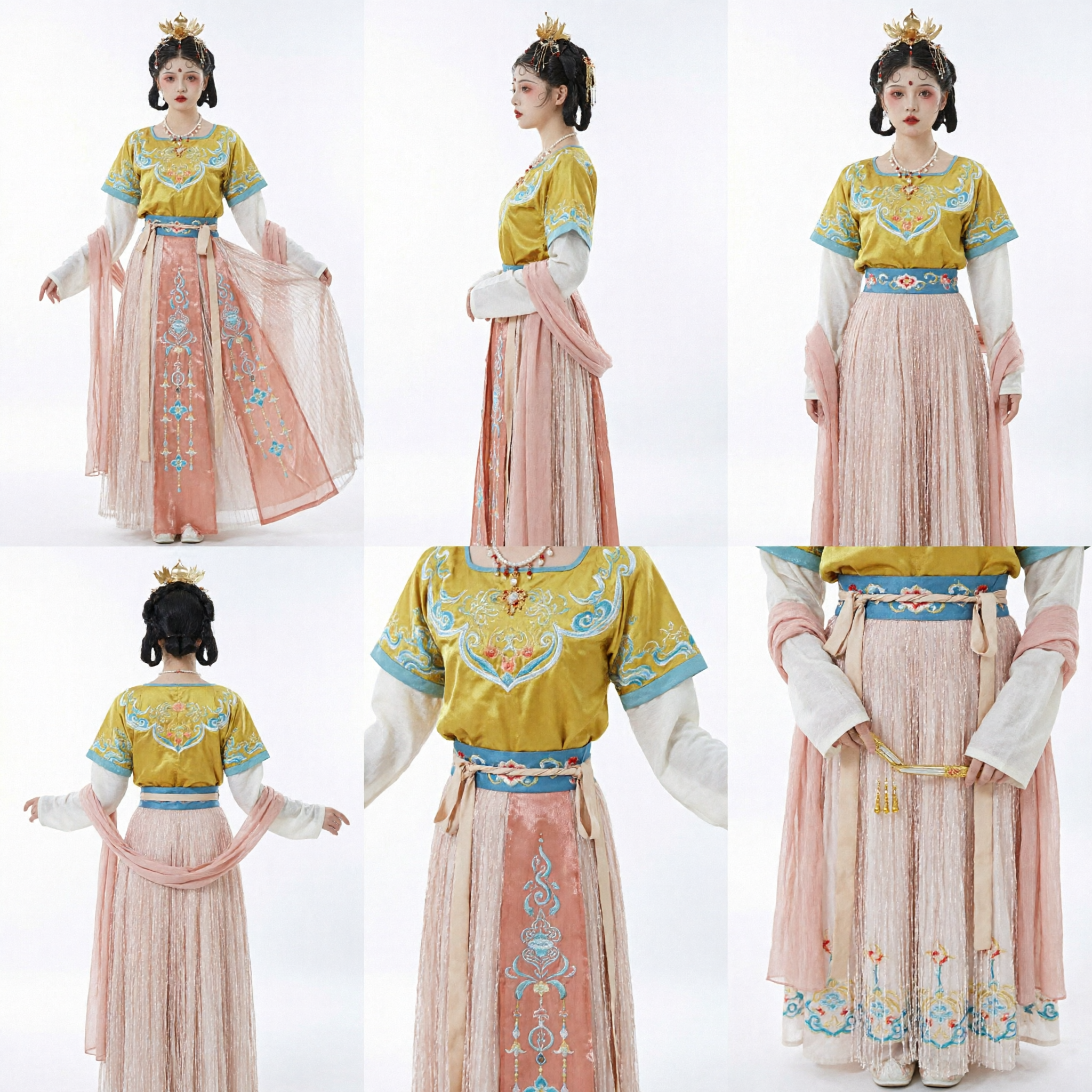 Traditional Chinese Tang Dynasty Hanfu Costume Yellow and Pink Ancient Fairy Dress for Women Cosplay - Asian Costume