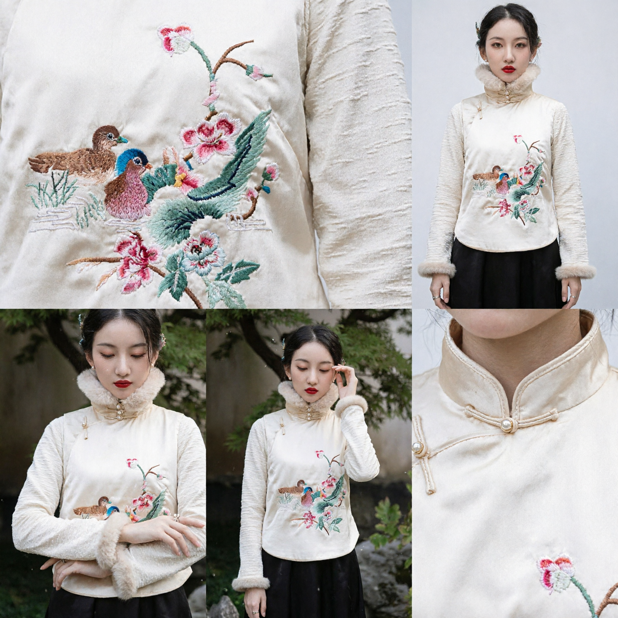 Traditional Chinese Embroidered Winter Jacket for Women with Fur Collar Retro Tang Suit Top for Lunar New Year - Asian Costume