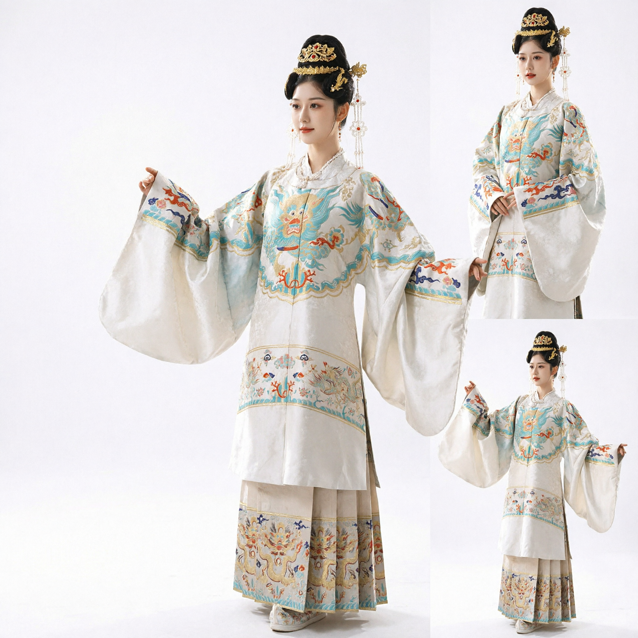 Traditional Chinese Ming Dynasty Hanfu Dress for Women with Exquisite Dragon Embroidery and Wide Sleeves - Asian Costume