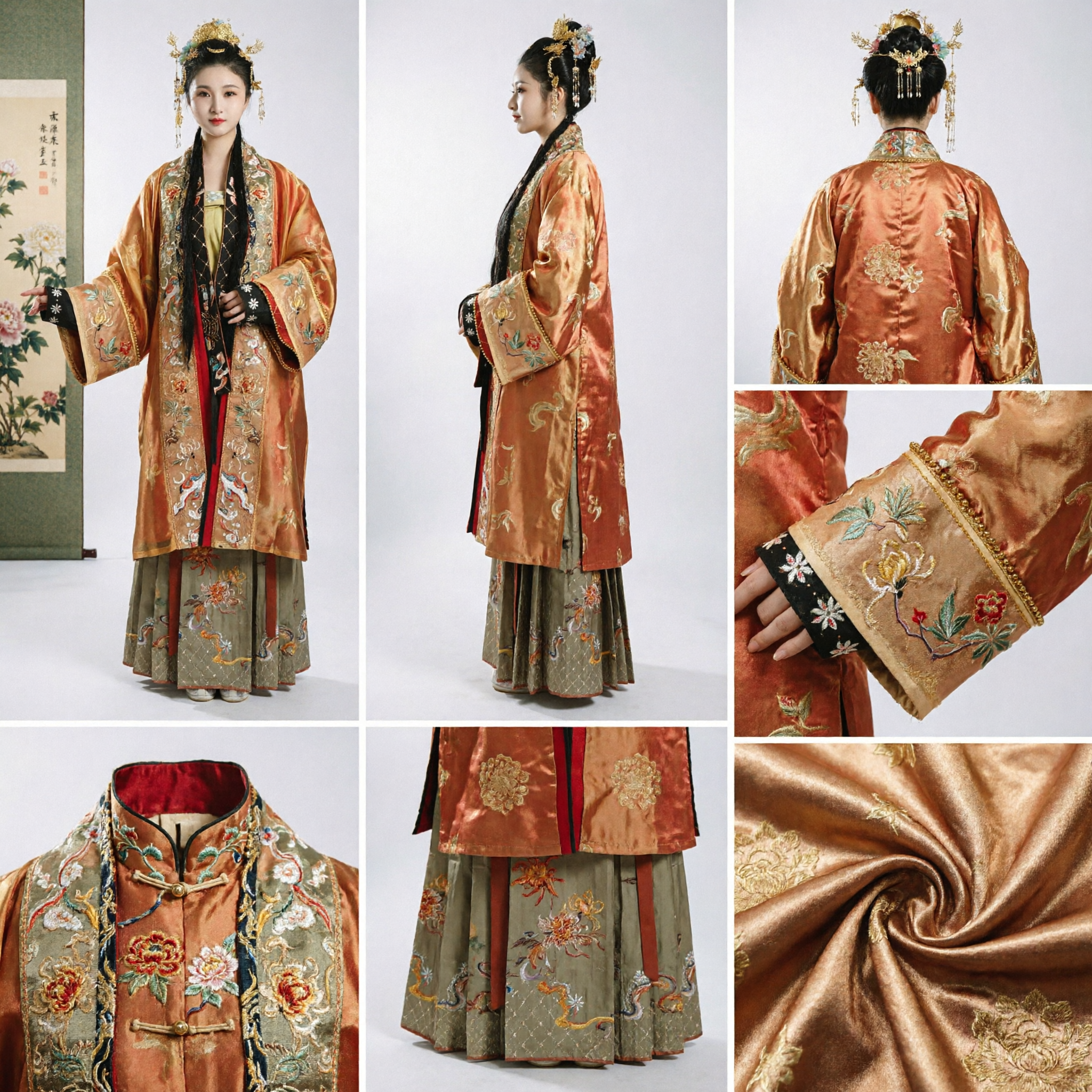 Traditional Chinese Tang Dynasty Hanfu Costume Golden Embroidered Princess Robe for Women Wedding Cosplay - Asian Costume