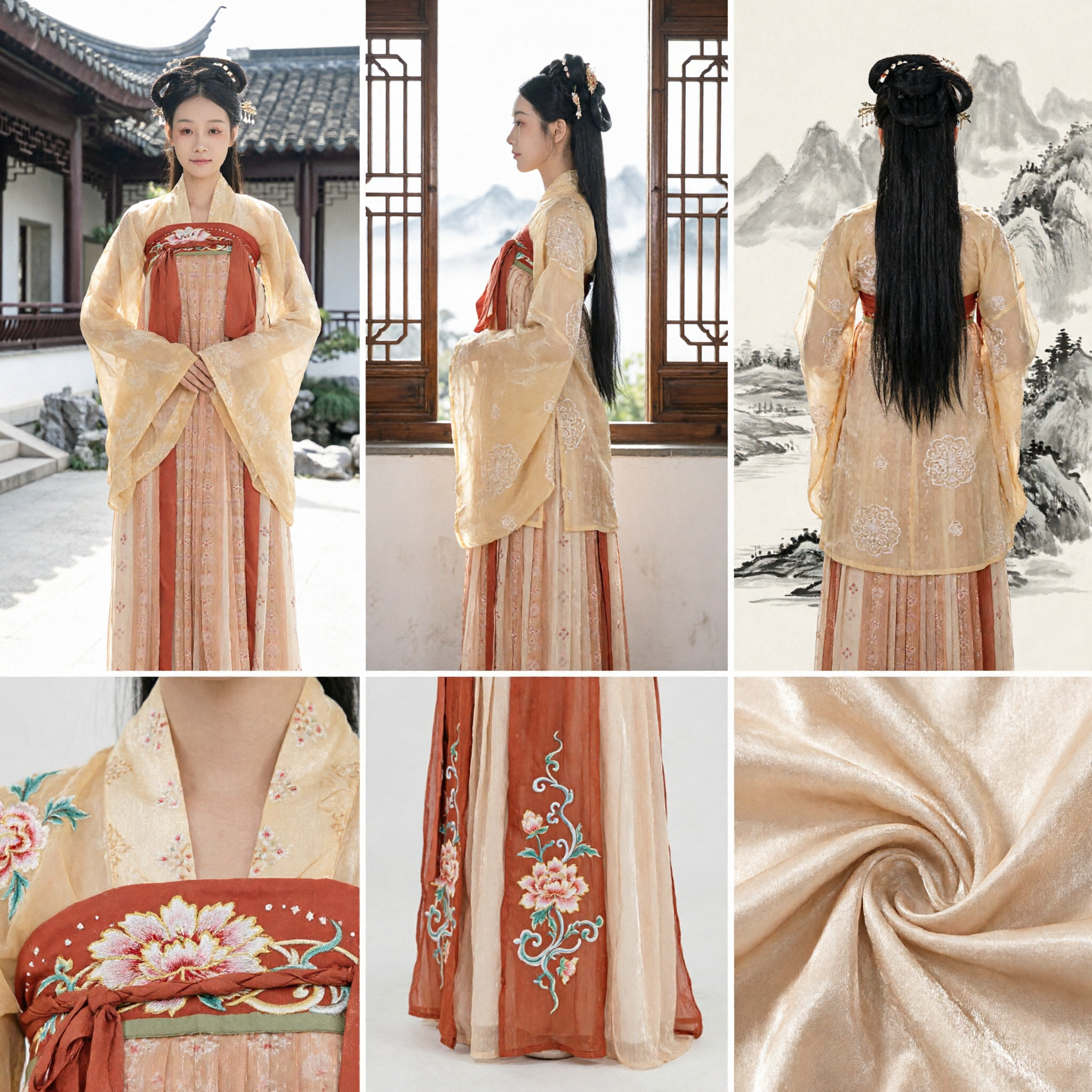 Elegant Traditional Chinese Tang Dynasty Hanfu Set Yellow Robe and Orange Skirt Ancient Costume for Women Performance - Asian Costume