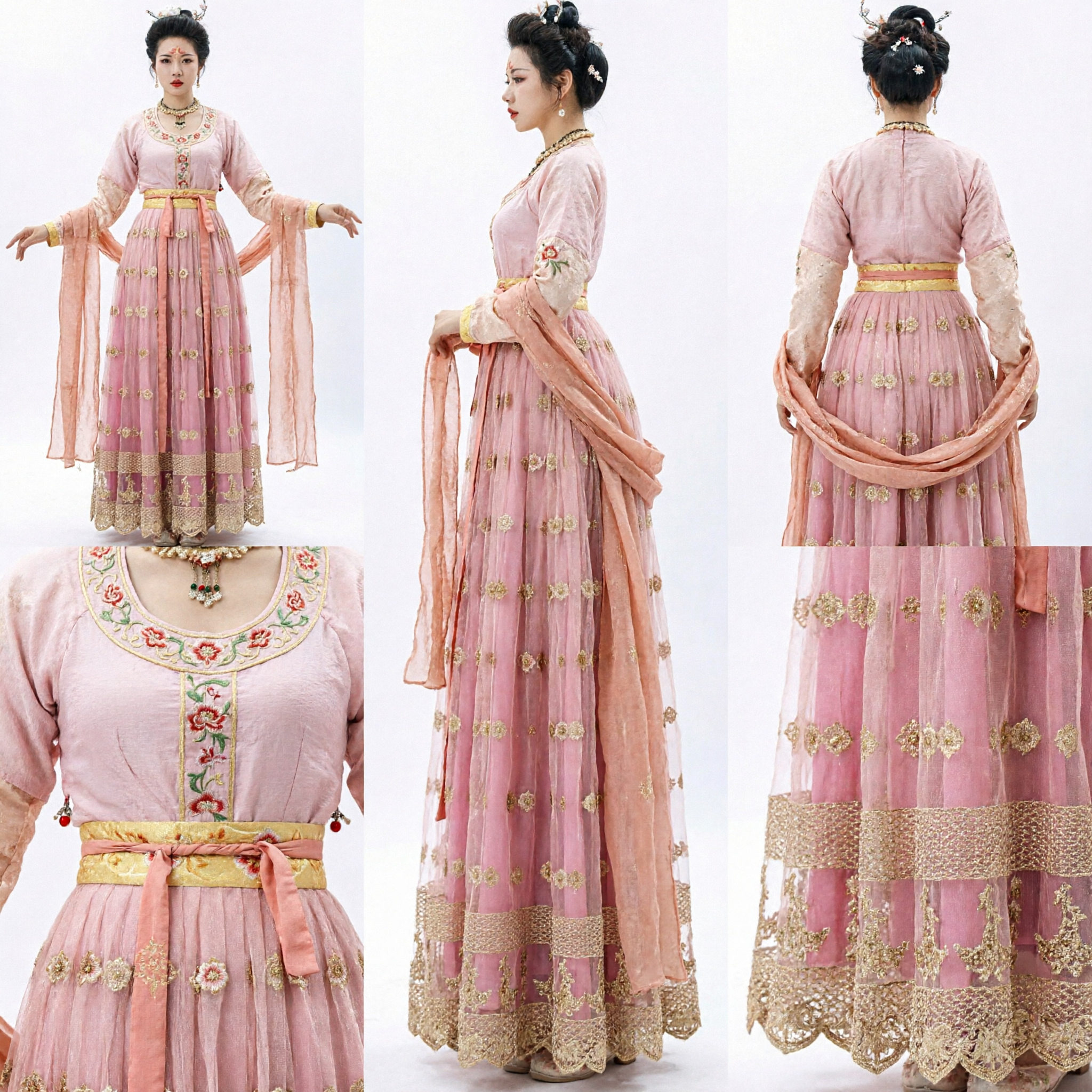 Traditional Chinese Tang Dynasty Palace Princess Pink Hanfu Dress Ancient Embroidered Costume for Women - Asian Costume