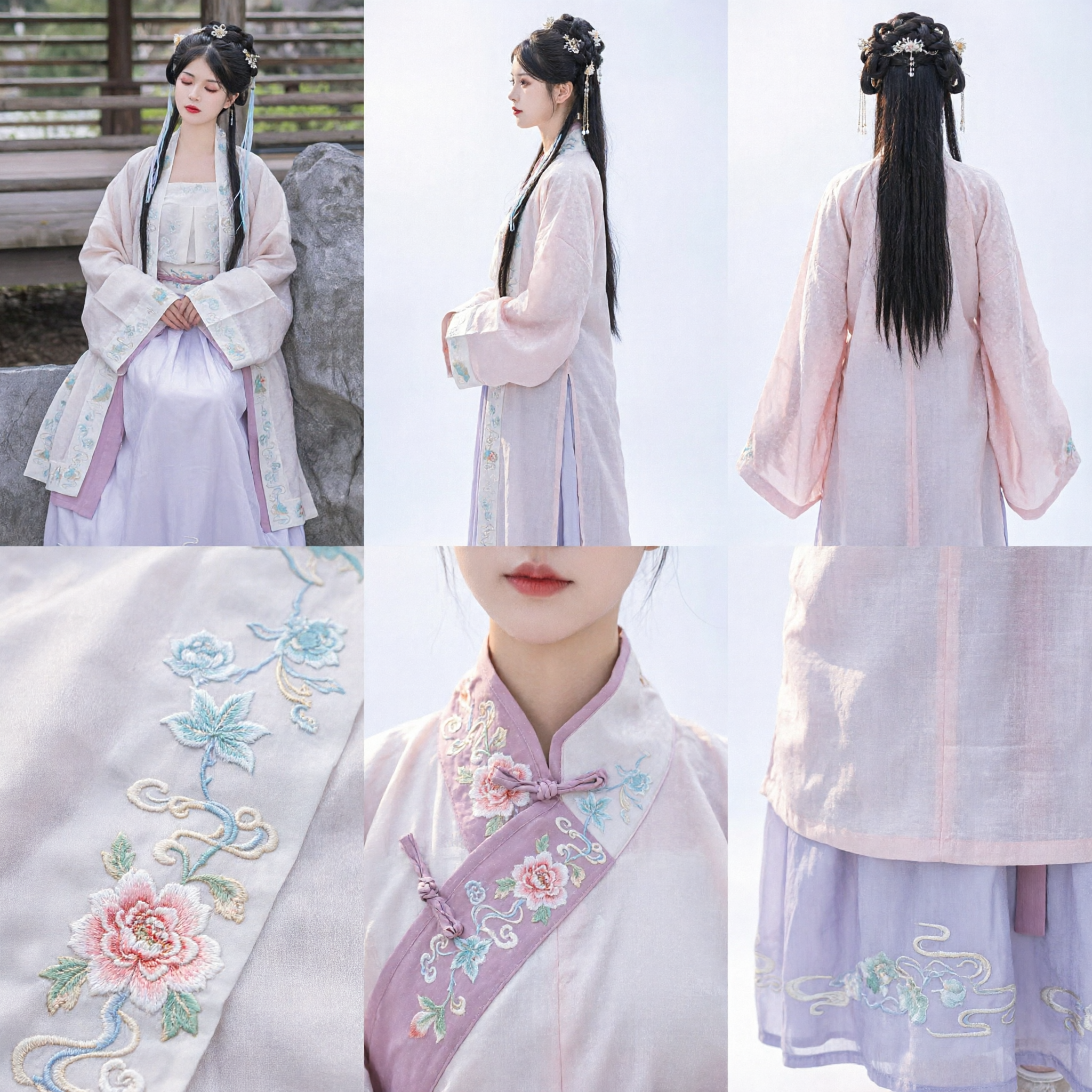 Elegant Song Dynasty Style Hanfu for Women Pastel Purple Embroidered Traditional Chinese Costume Set - Asian Costume