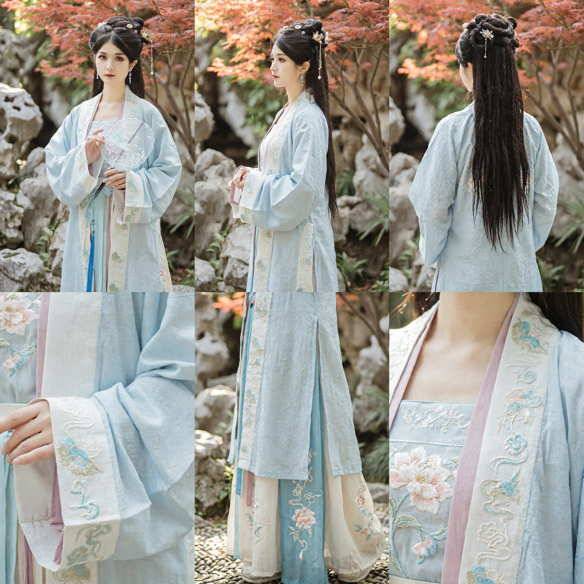Elegant Light Blue Traditional Chinese Hanfu Costume Ancient Song Dynasty Style Dress for Women Cosplay Photography - Asian Costume