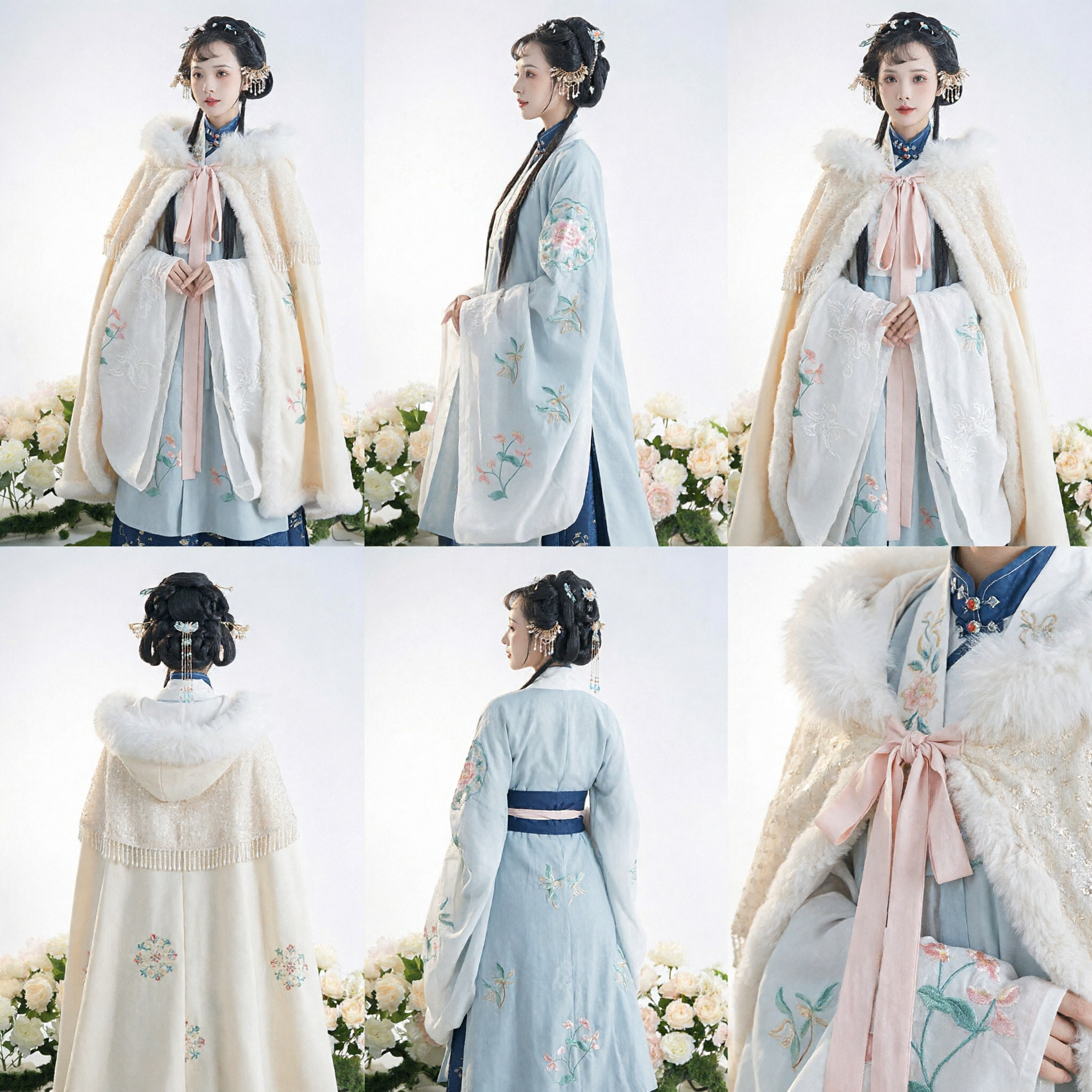 Women's Traditional Chinese Hanfu Winter Cape Cloak with Fur Trim Ming Dynasty Embroidered Costume for Cosplay - Asian Costume