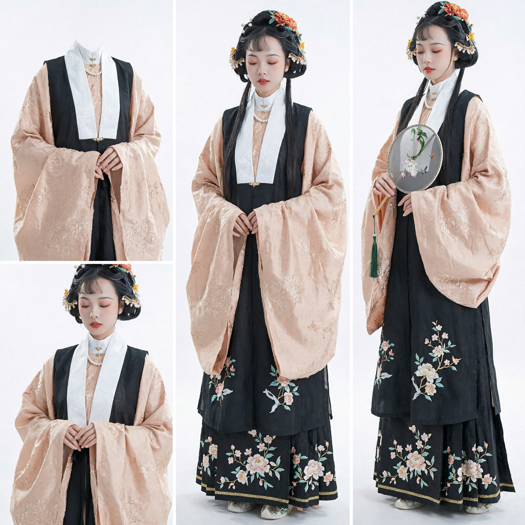 Women's Ming Dynasty Hanfu Traditional Chinese Costume Embroidered Pifeng Robe Set for Tea Ceremony and Photography - Asian Costume
