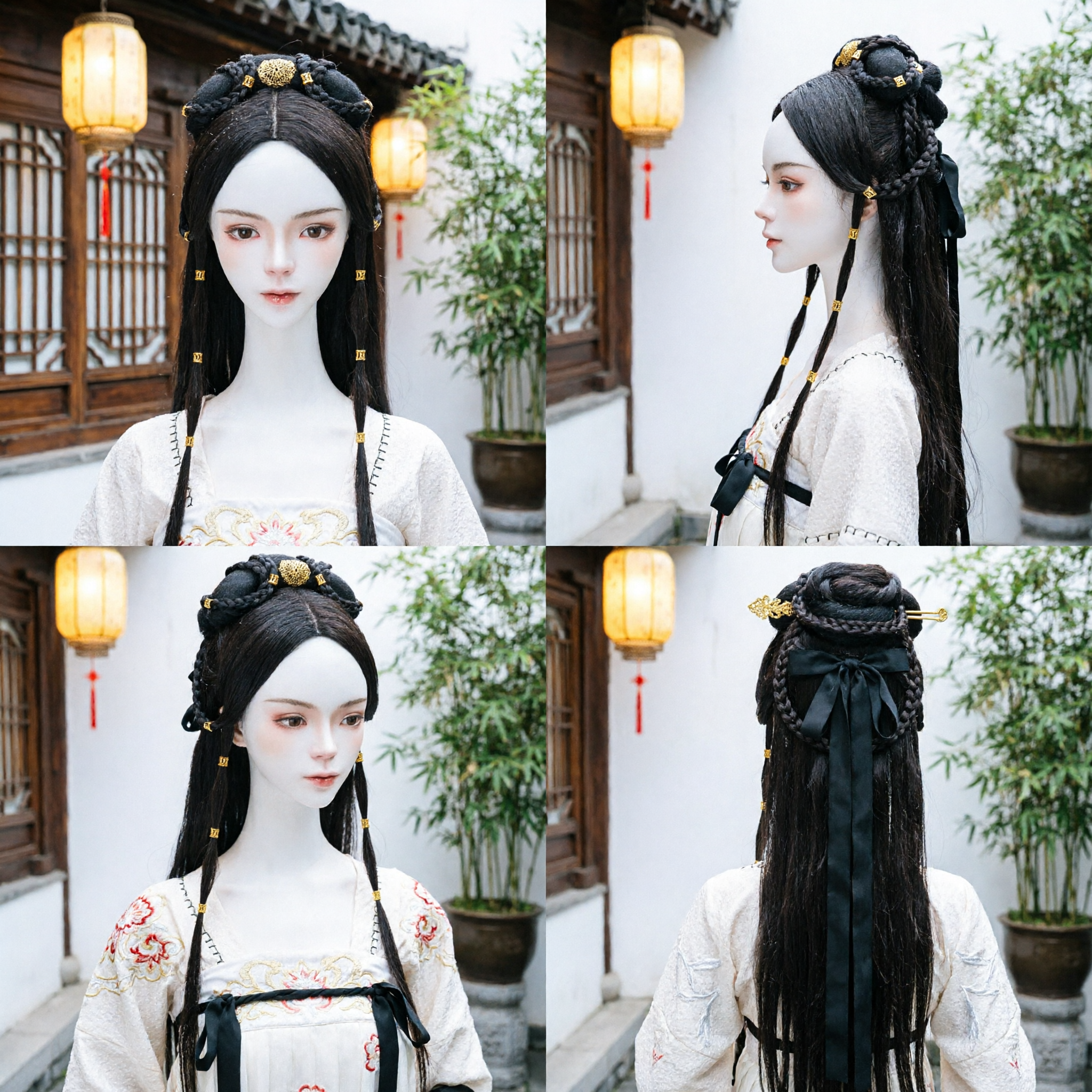 Traditional Chinese Ancient Style Hanfu Wig Black Braided Bun Hairpiece with Gold Ornaments for Women Cosplay - Asian Costume
