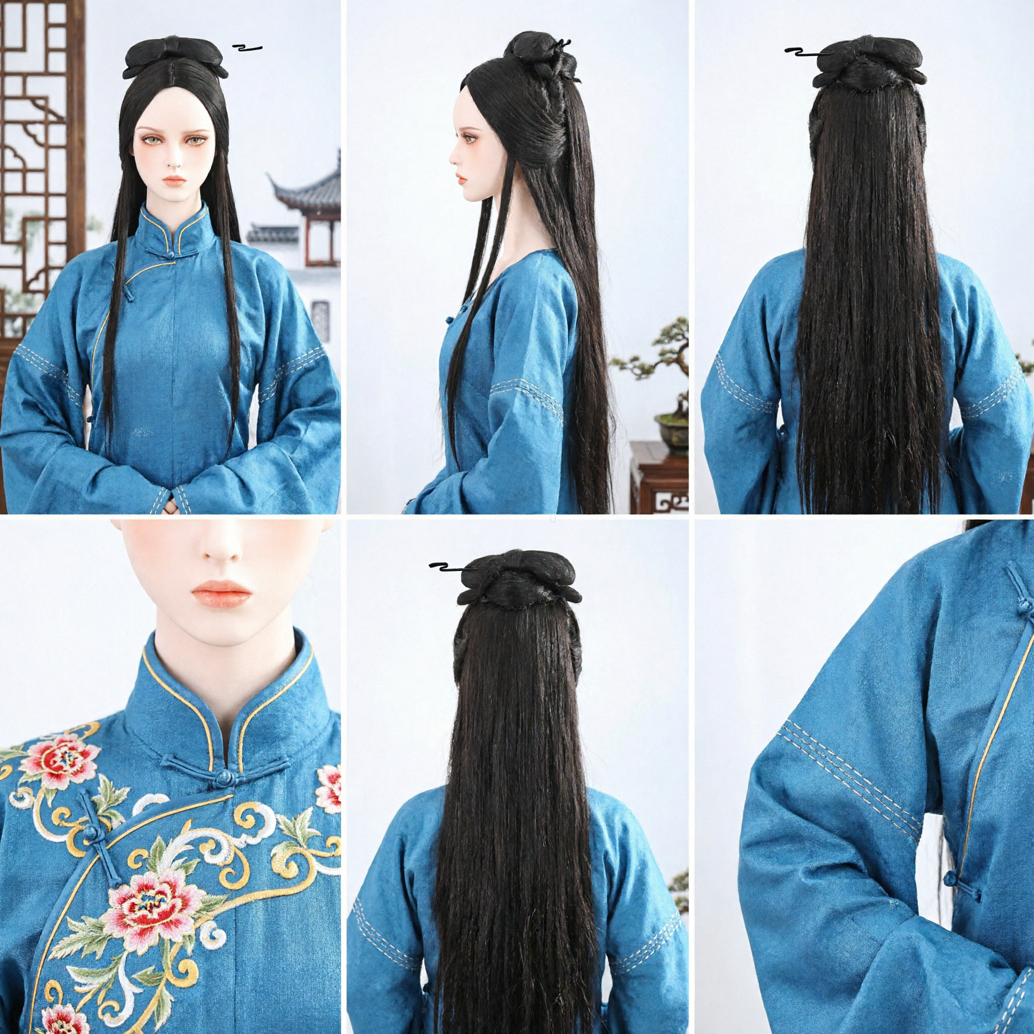 Ancient Chinese Hanfu Wig Long Black Hair Traditional Cosplay Hairpiece for Women Period Drama - Asian Costume