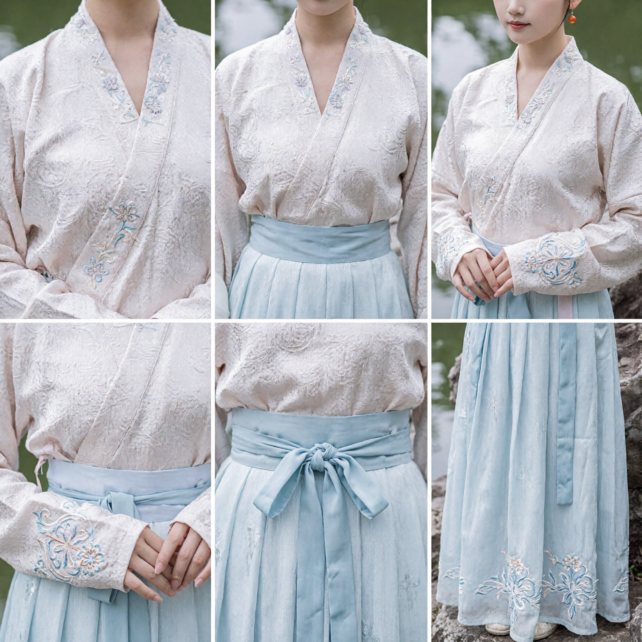 Traditional Chinese Hanfu Costume for Women Song Dynasty Ancient Clothing White Top Blue Skirt Set - Asian Costume
